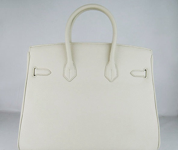 HMS Birkin 35cm Togo Leather Handbags Beige Silver