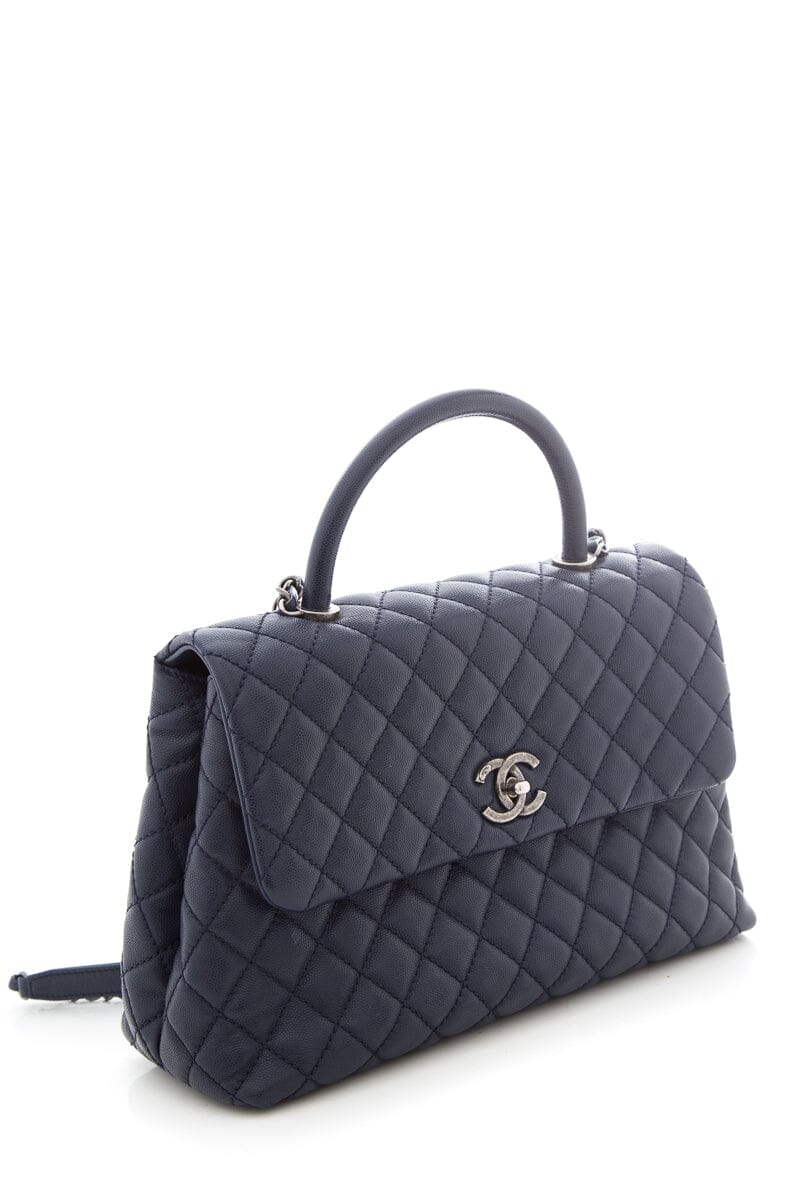 2016 CH Coco Top-Handle Navy Quilted Caviar Leather Handbag