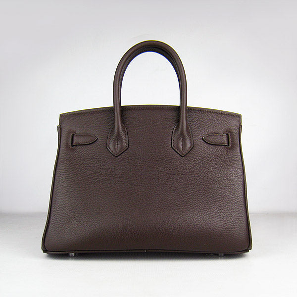 HMS Birkin 30cm Togo Leather Handbags Dark Coffee Silver