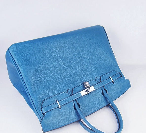 HMS Birkin 35cm Togo Leather Handbags 6099 Blue Silver
