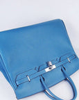 HMS Birkin 35cm Togo Leather Handbags 6099 Blue Silver