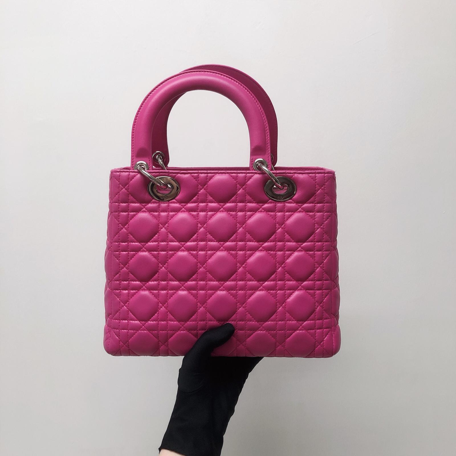 Cannage Lambskin Lady D1OR Medium Bag in Magenta Pink