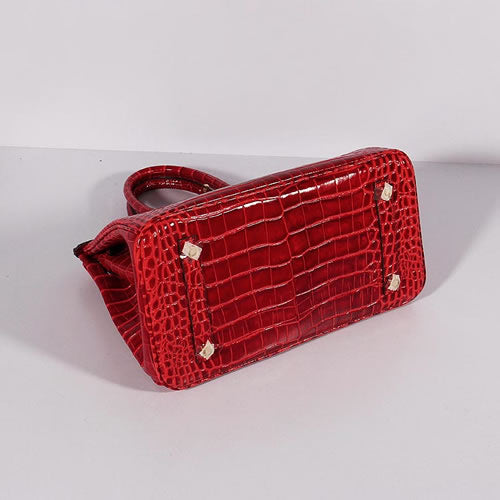 HMS Birkin 30cm Crocodile Leather Bag With Strap Red Gold