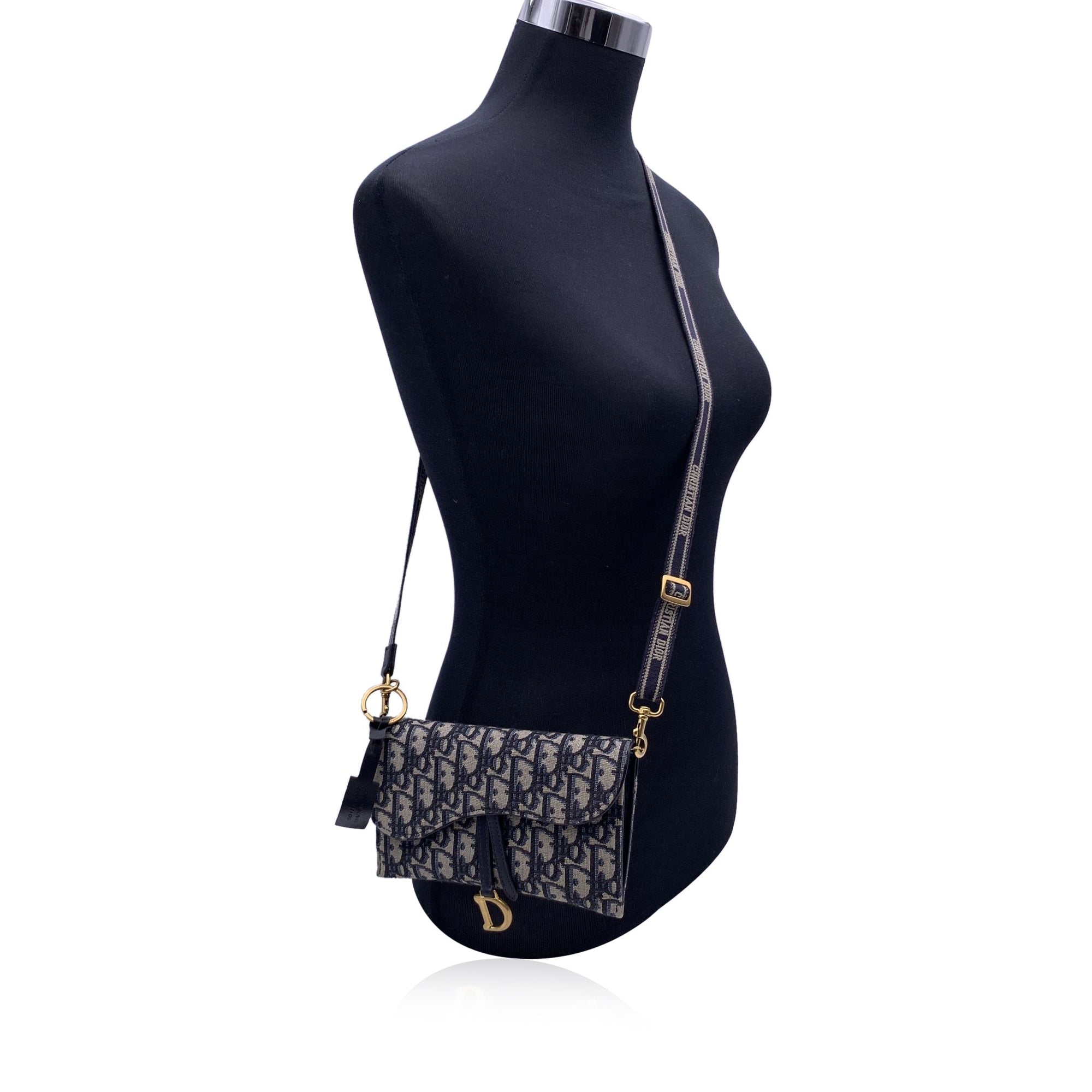 CHRISTIAN D1OR Blue Jacquard Oblique Canvas Saddle Woc Small Bag