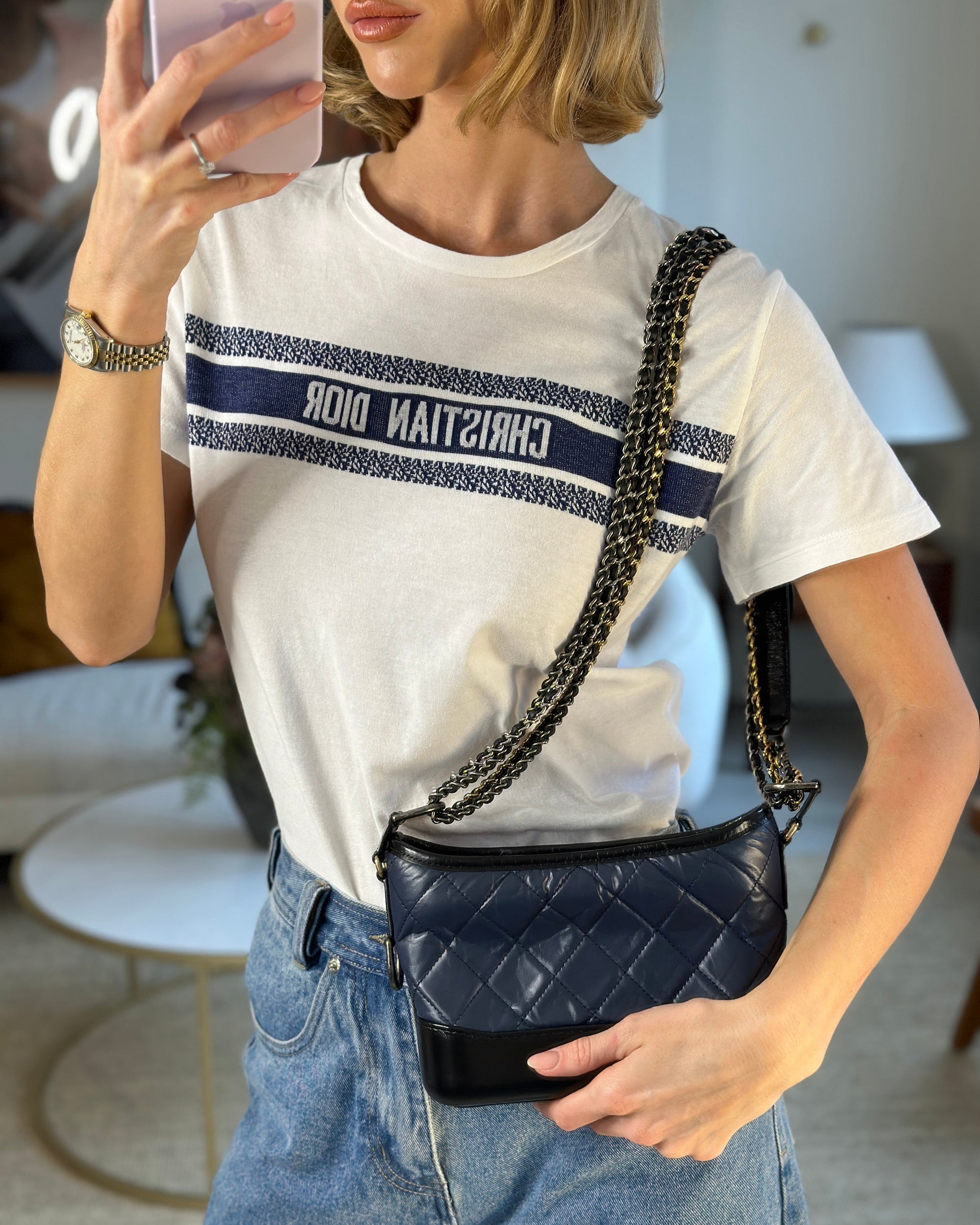 *FIRE PRICE* CH Blue &amp; Black Small Gabrielle Bag in Lambskin Leather with Mixed Hardware