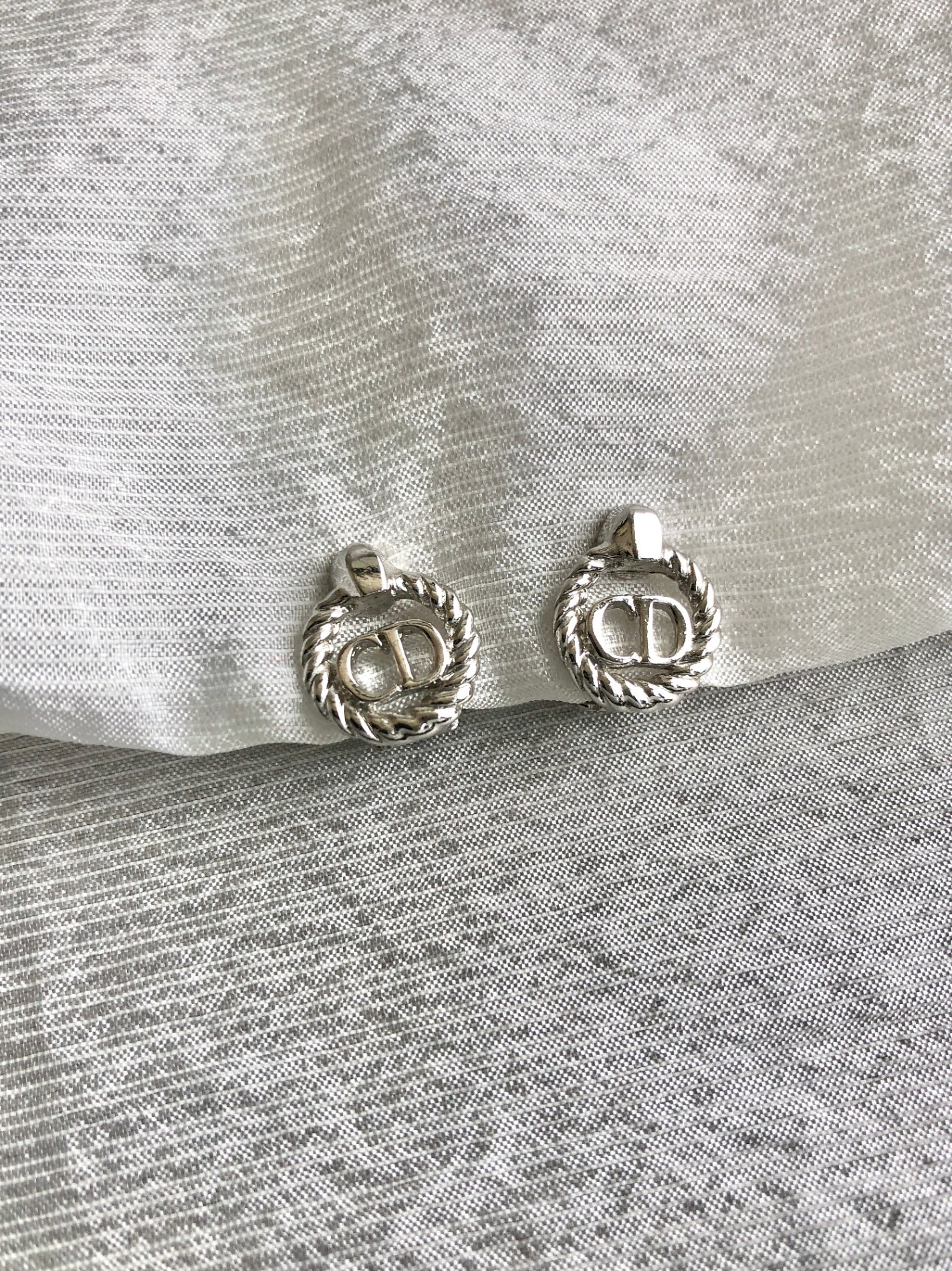 Christian D1OR CD Logo Earrings Silver Vintage rfti6g