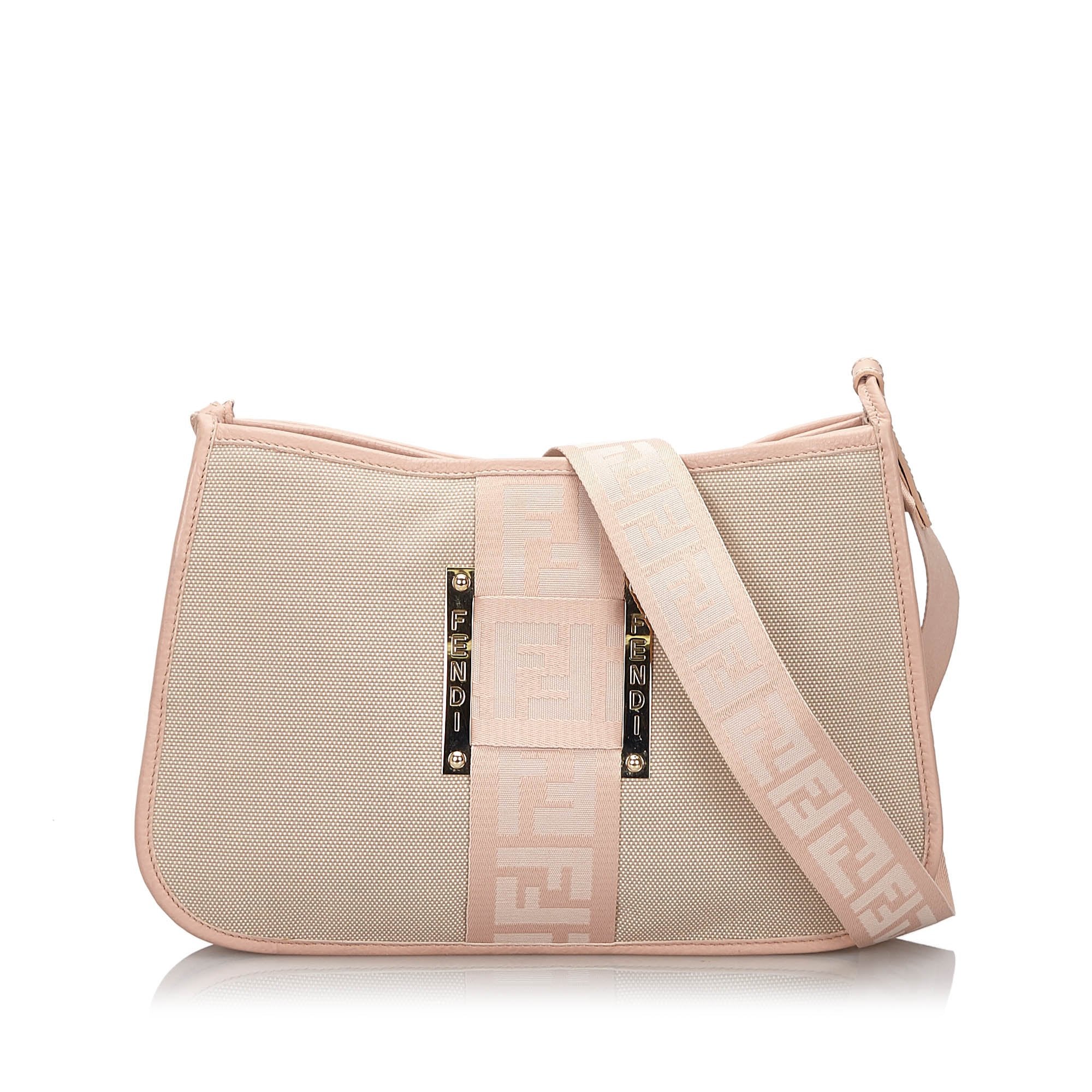 FNDI Brown Beige Canvas Fabric Crossbody Bag Italy