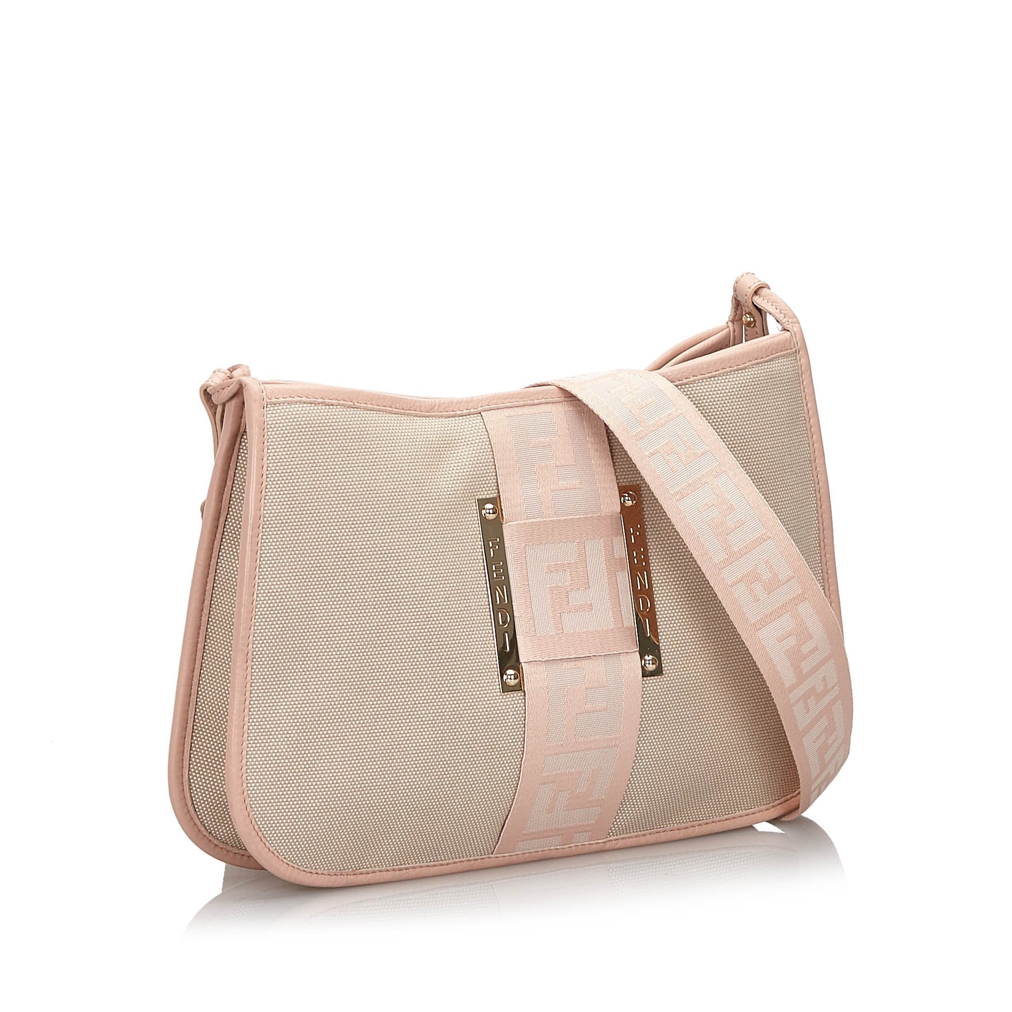 FNDI Brown Beige Canvas Fabric Crossbody Bag Italy