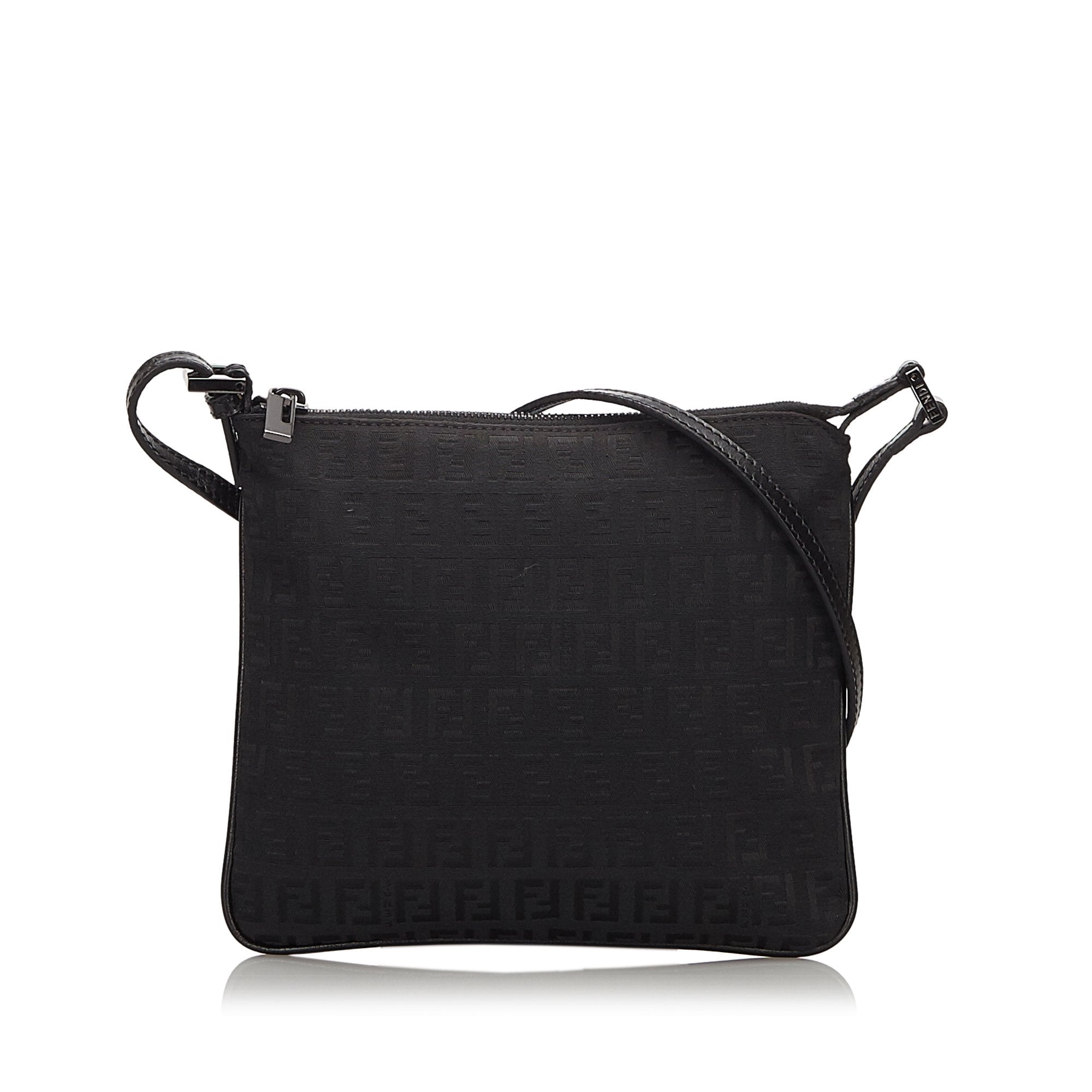 FNDI Black Canvas Fabric Zucchino Crossbody Bag Italy