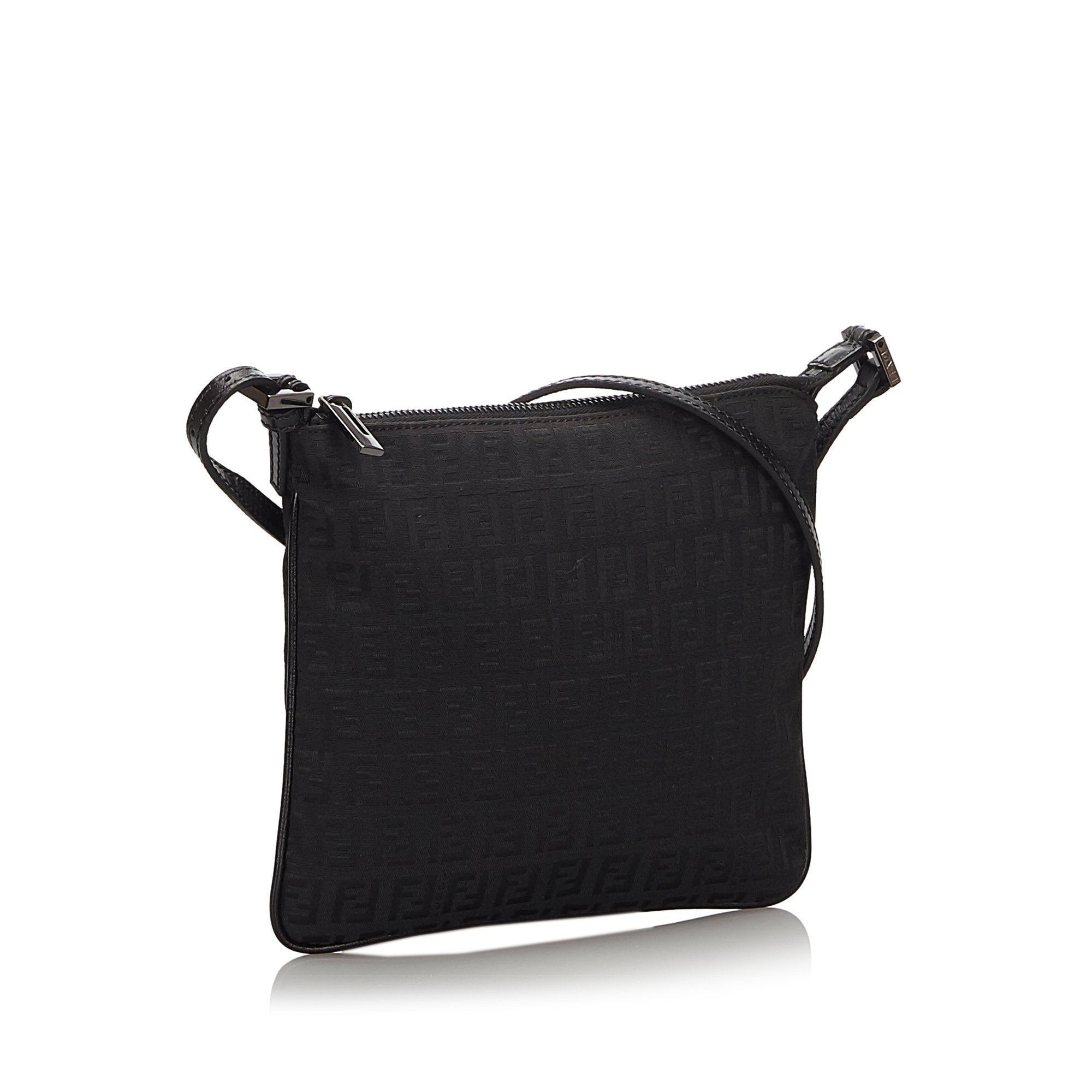 FNDI Black Canvas Fabric Zucchino Crossbody Bag Italy