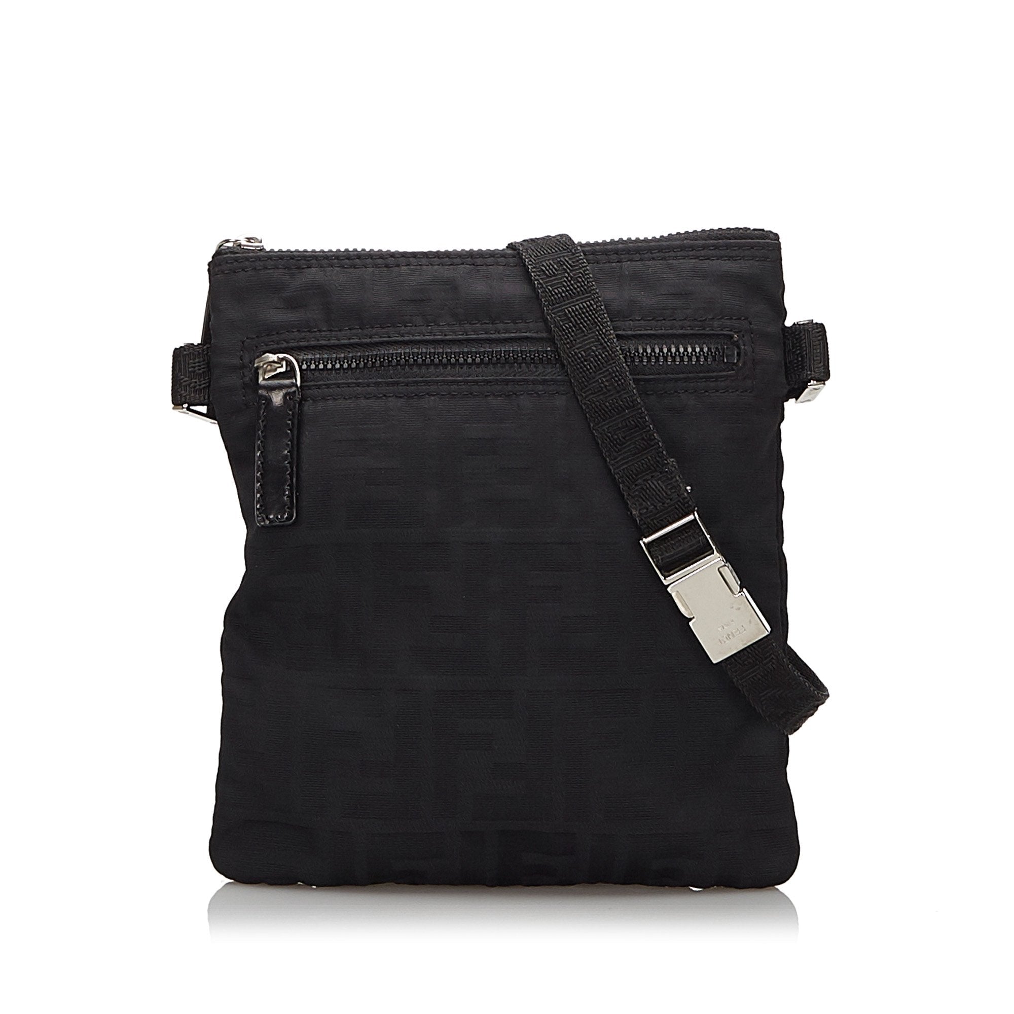 FNDI Black Canvas Fabric Zucca Crossbody Bag Italy