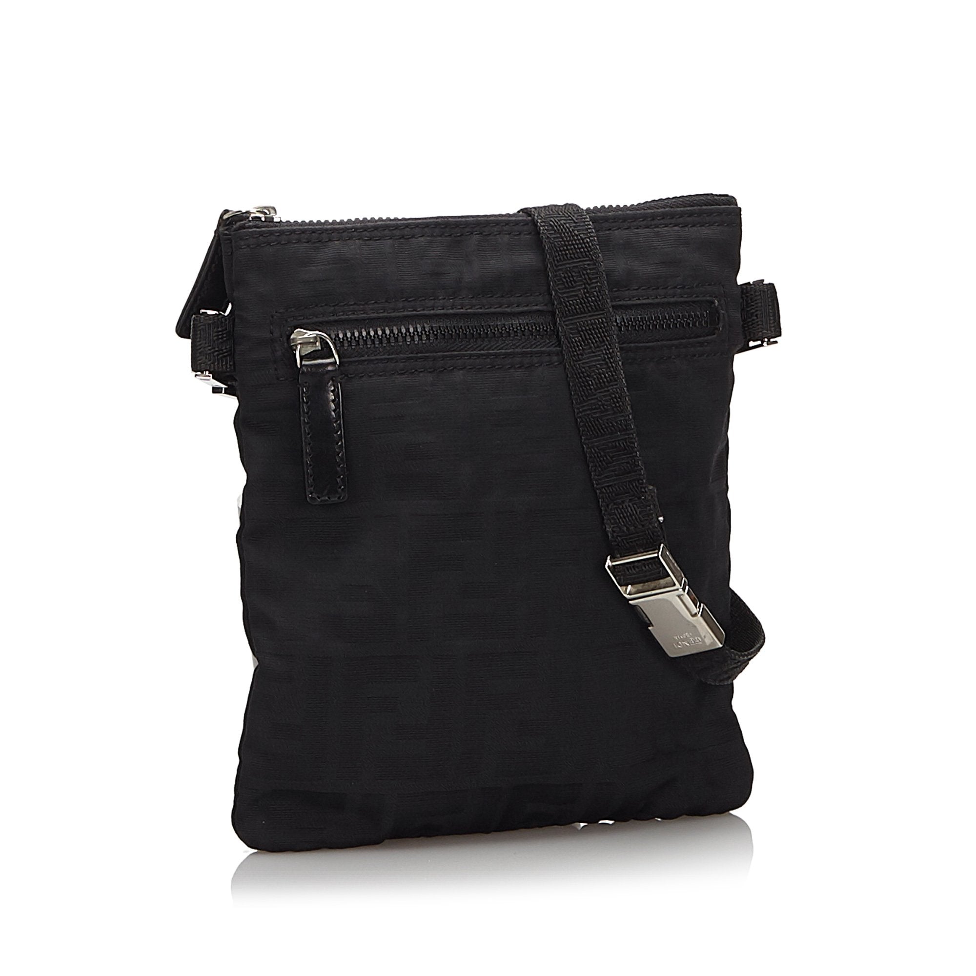 FNDI Black Canvas Fabric Zucca Crossbody Bag Italy