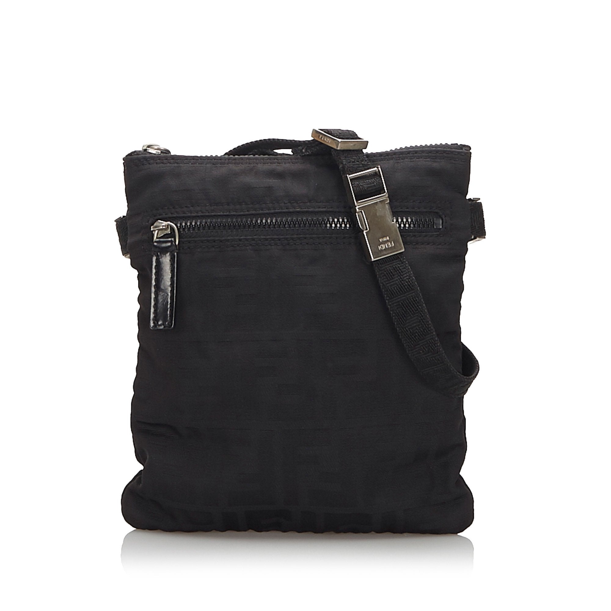 FNDI Black Canvas Fabric Zucca Crossbody Bag Italy