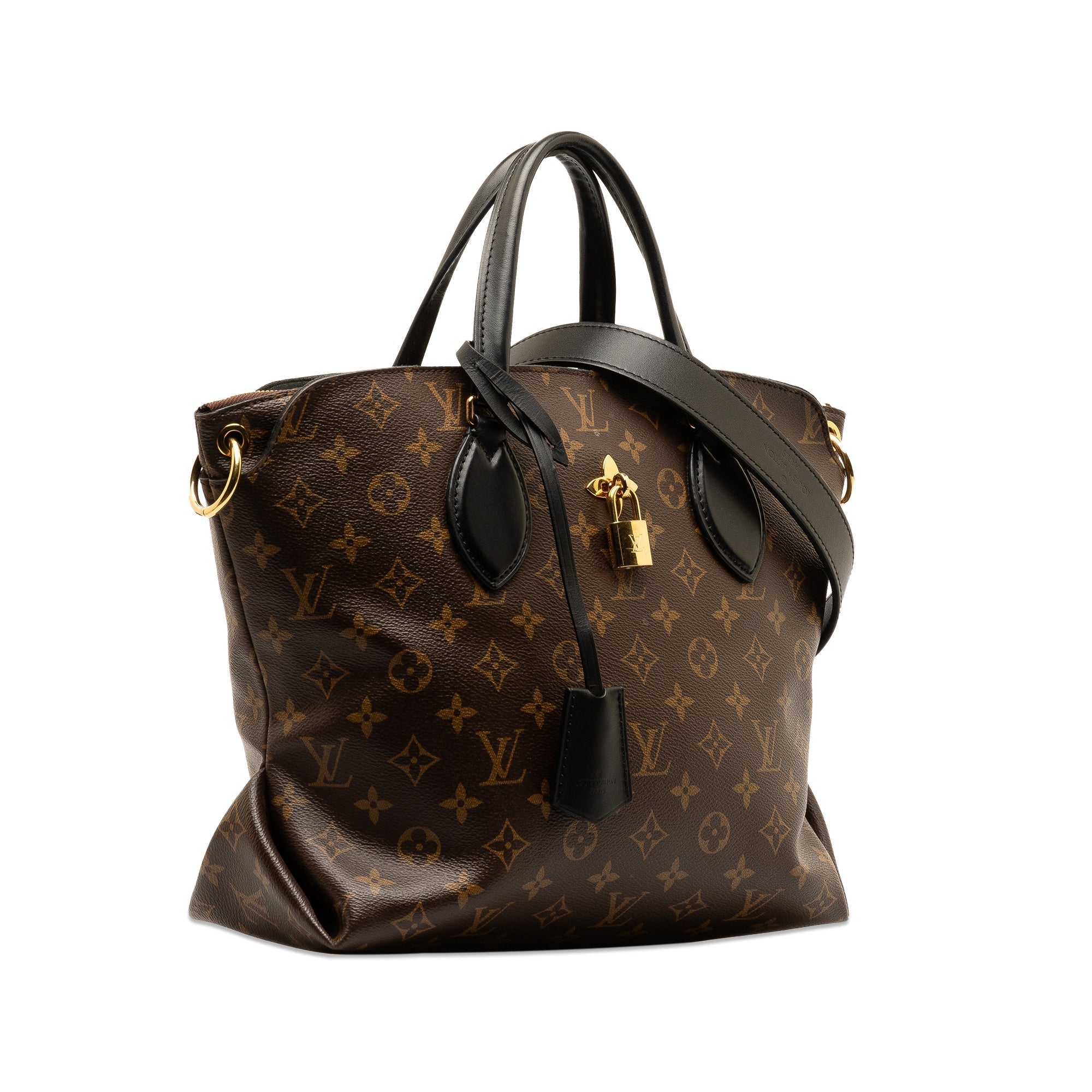 Brown LV Monogram Flower Zipped Tote PM Satchel