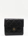 A82288 Black caviar skin gold COCO logo quilted classic small flap bi fold wallet CH