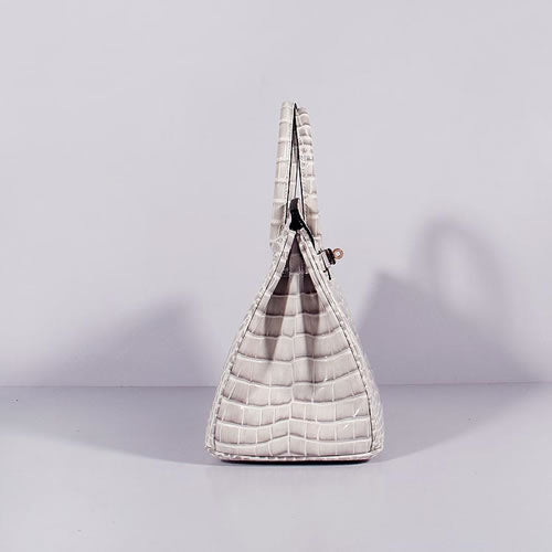 HMS Birkin 30cm Crocodile Leather Bag With Strap Himalaya Gold