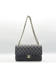 A58600 Black Caviar Skin Classic Jumbo Gold Chain Shoulder Bag CH