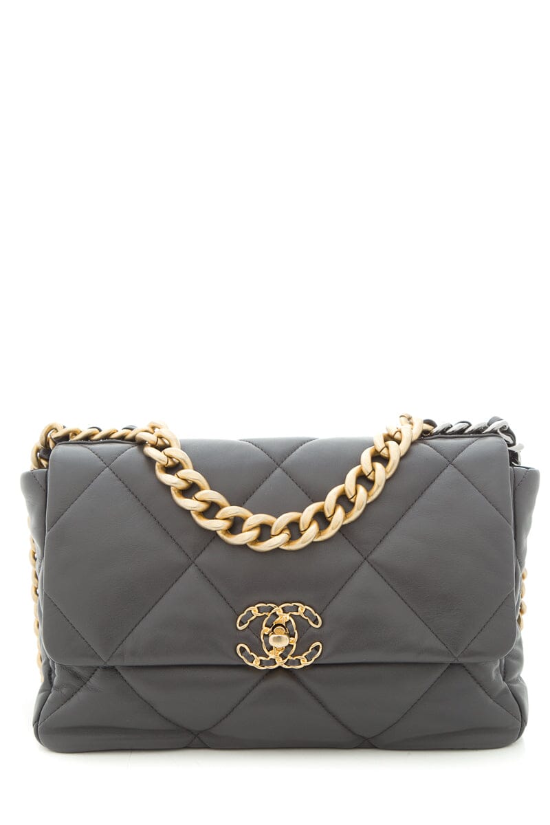 2020 CH 19 Grey Lambskin Quilted Flap Handbag