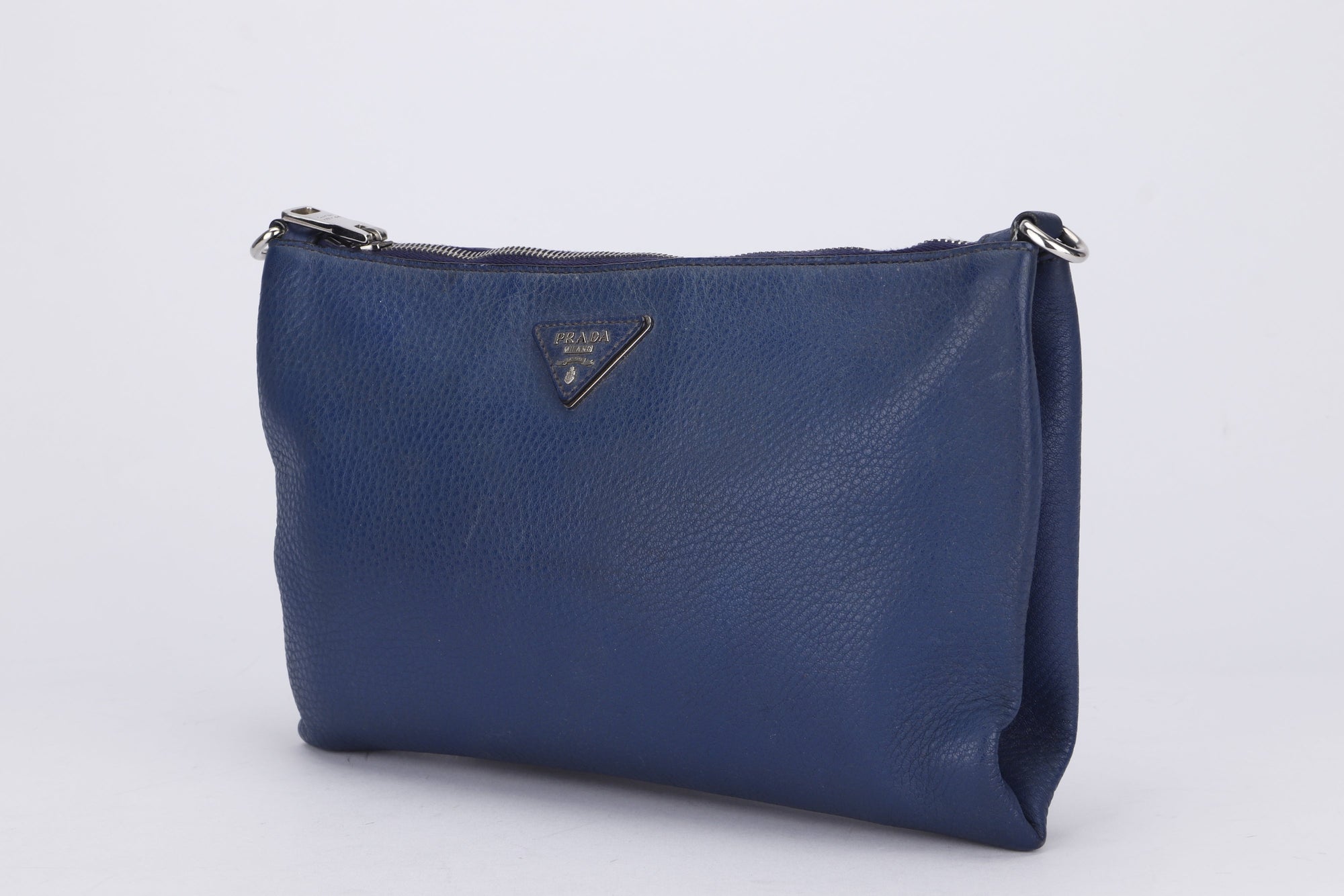 PRD Blue Leather Sling Bag, with Strap, Card &amp; Dust Cover