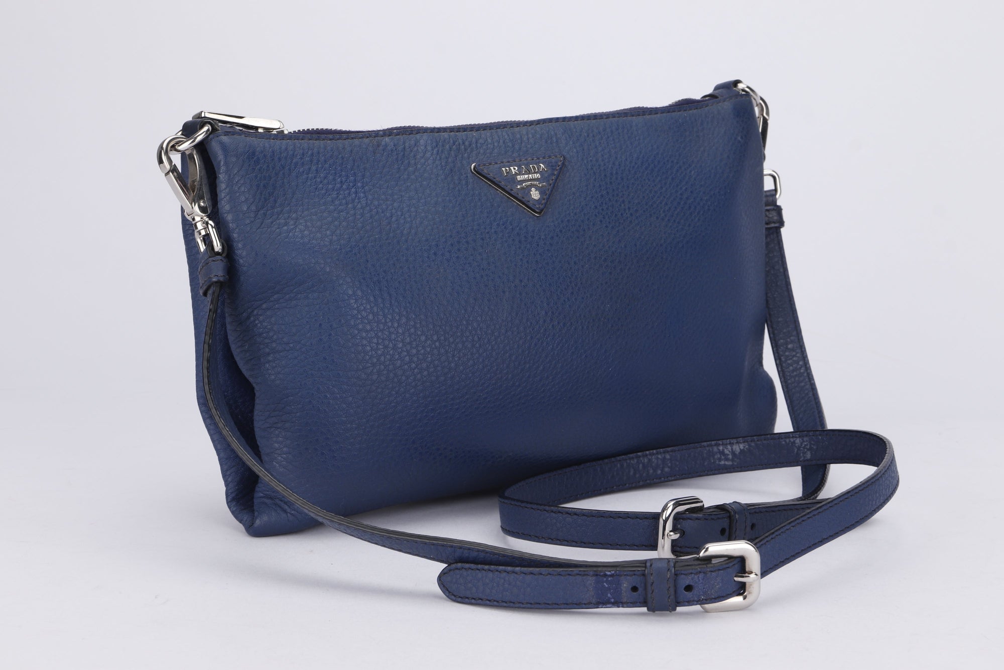 PRD Blue Leather Sling Bag, with Strap, Card &amp; Dust Cover