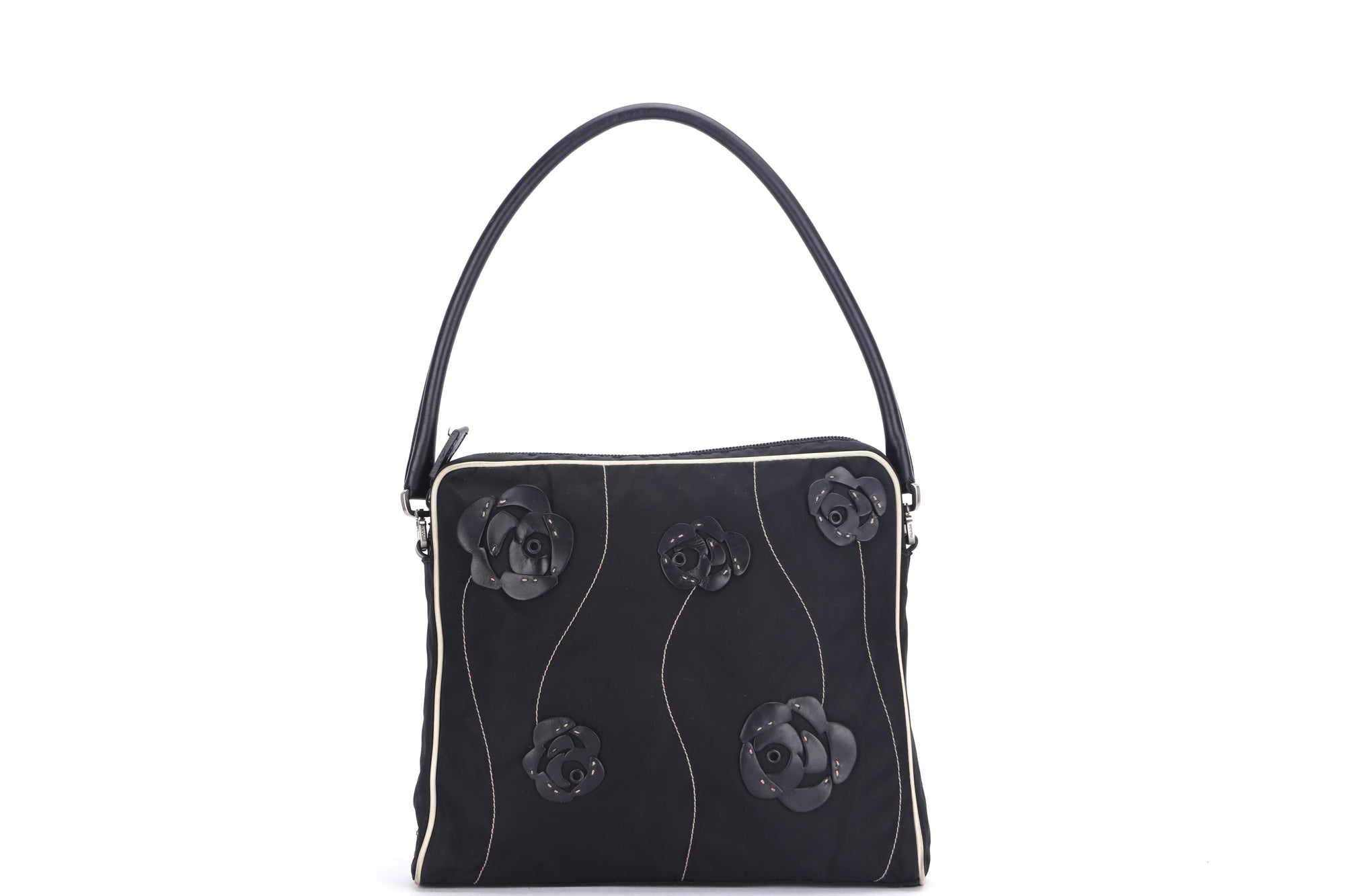 PRD BR0413 TESSUTO FLORAL HANDBAG NERO BLACK FABRIC, WITH CARD &amp; DUST COVER