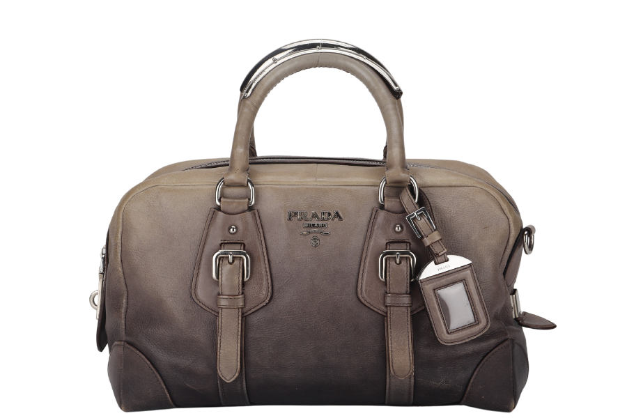 PRD BANDOLIERA BROWN TAUPE LEATHER SILVER HARDWARE WITH STRAPS AND DUST COVER