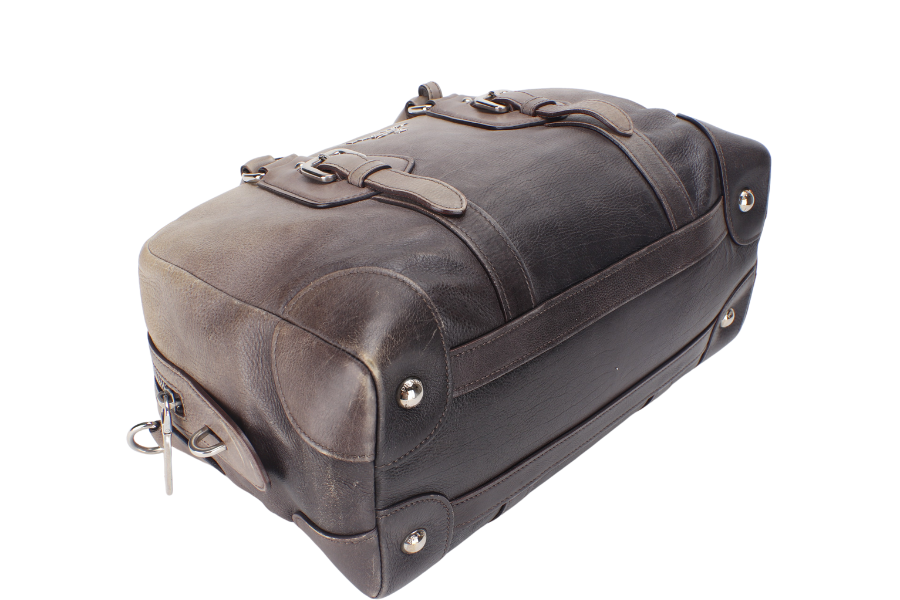 PRD BANDOLIERA BROWN TAUPE LEATHER SILVER HARDWARE WITH STRAPS AND DUST COVER