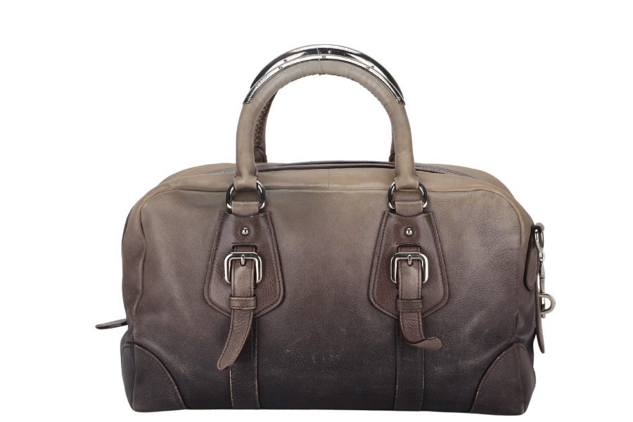 PRD BANDOLIERA BROWN TAUPE LEATHER SILVER HARDWARE WITH STRAPS AND DUST COVER