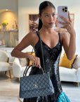 *RARE* CH Medium Coco Top Handle Bag Grey Caviar with Python Handle and Ruthenium Hardware