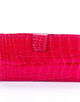 (Exotic) PRD Fuchsia Croc Leather Wallet (1M1133) with Card & Box