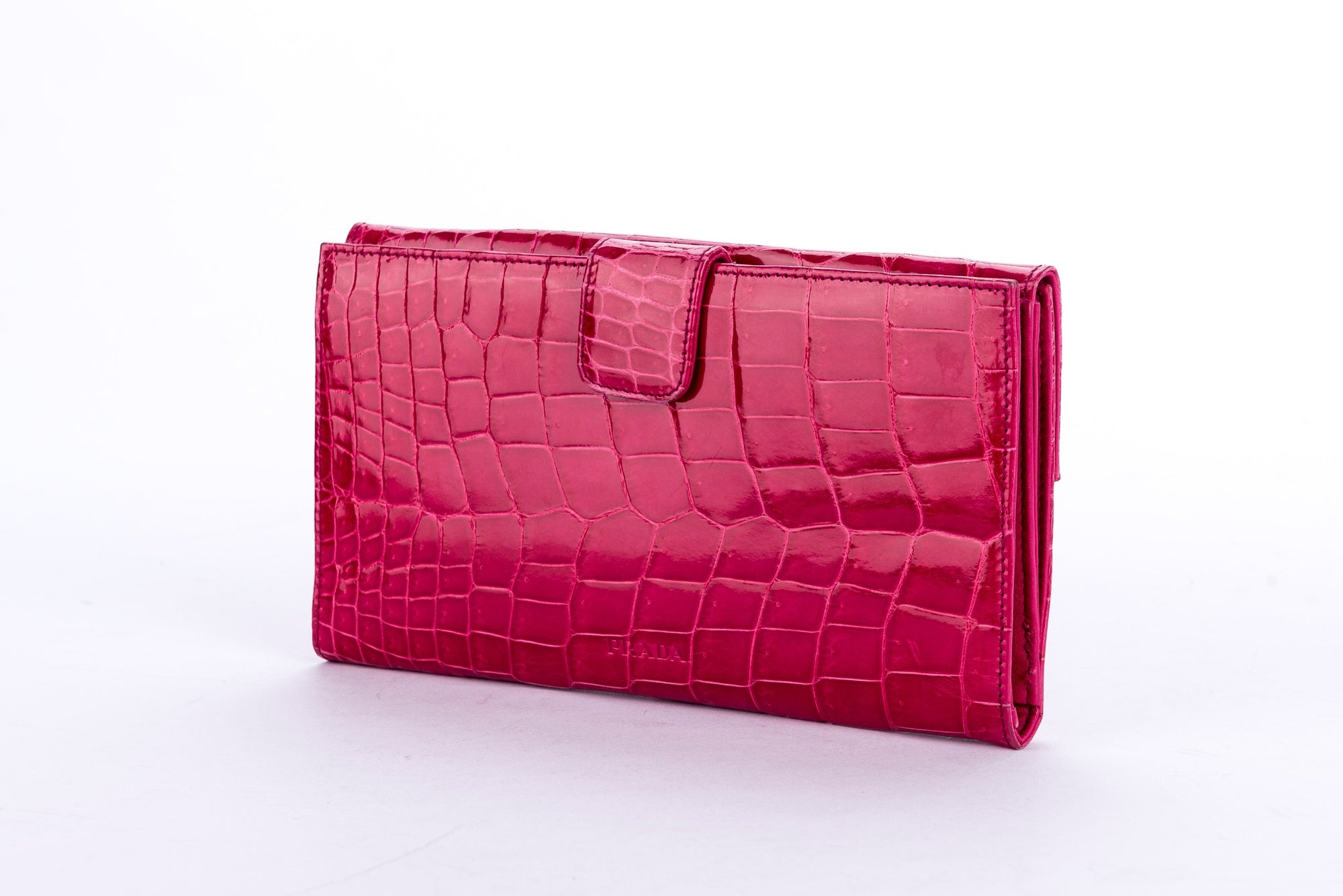 (Exotic) PRD Fuchsia Croc Leather Wallet (1M1133) with Card &amp; Box