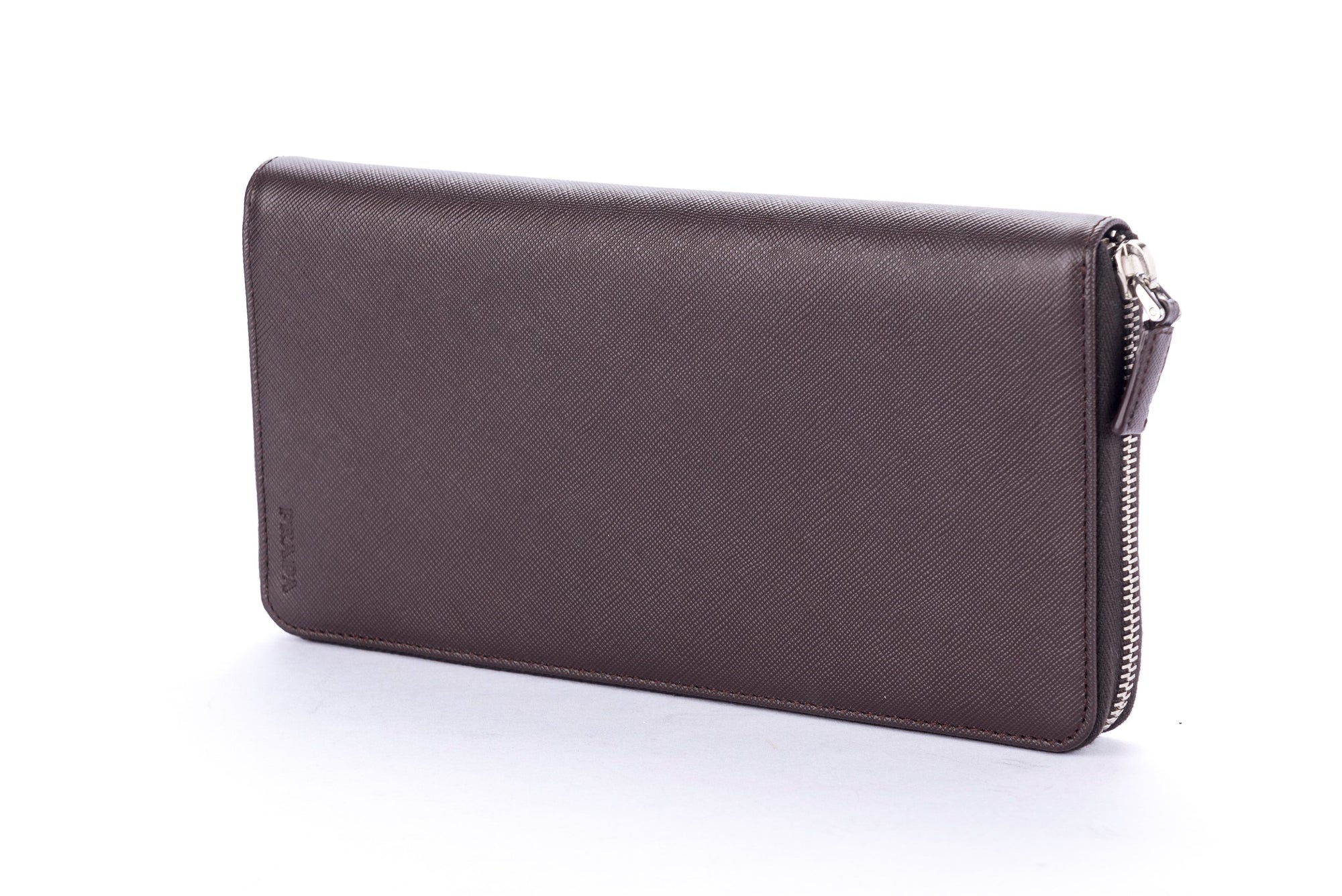 PRD Dark Brown Saffiano Zippy Wallet 2M1220 with Cards &amp; Box