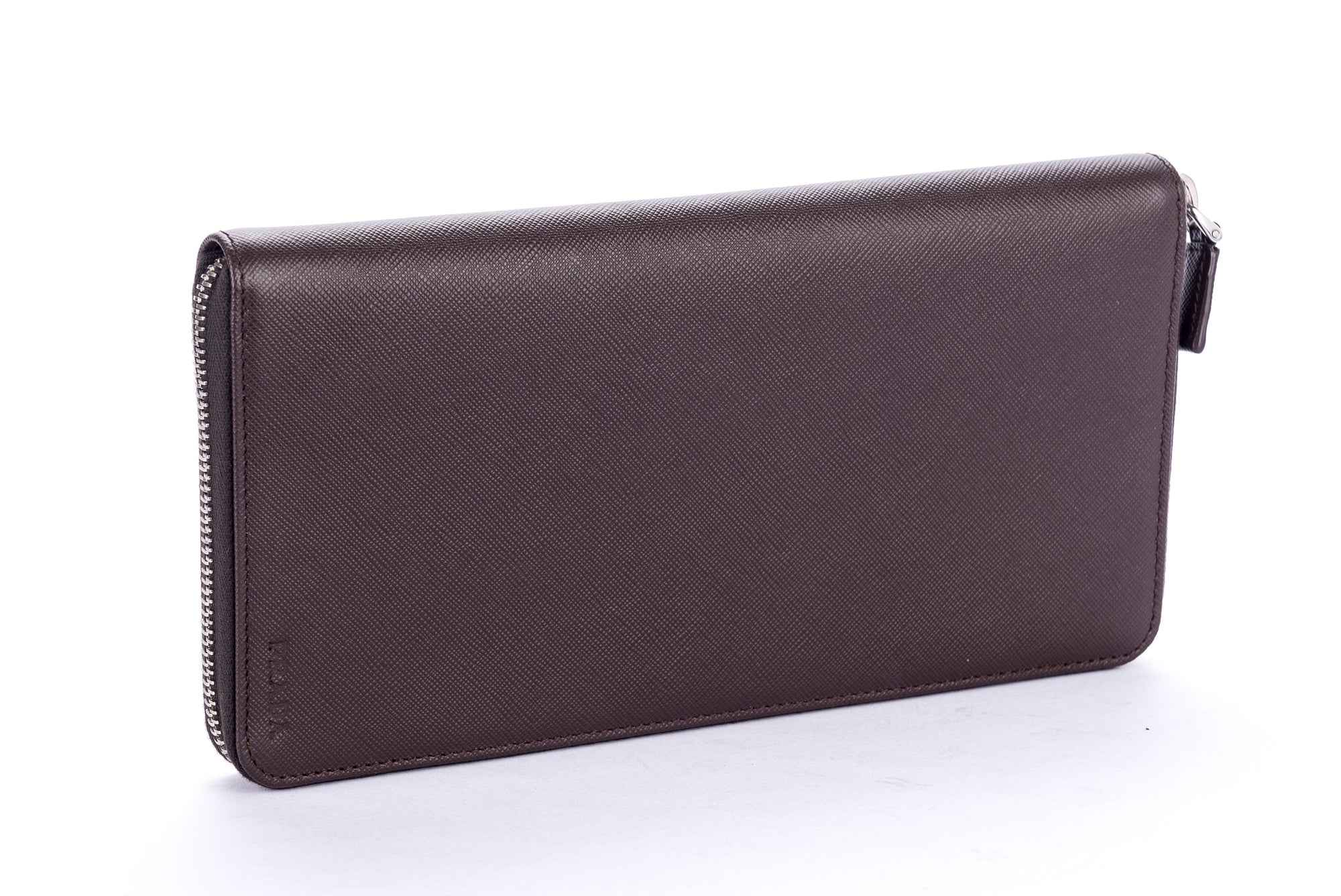 PRD Dark Brown Saffiano Zippy Wallet 2M1220 with Cards &amp; Box