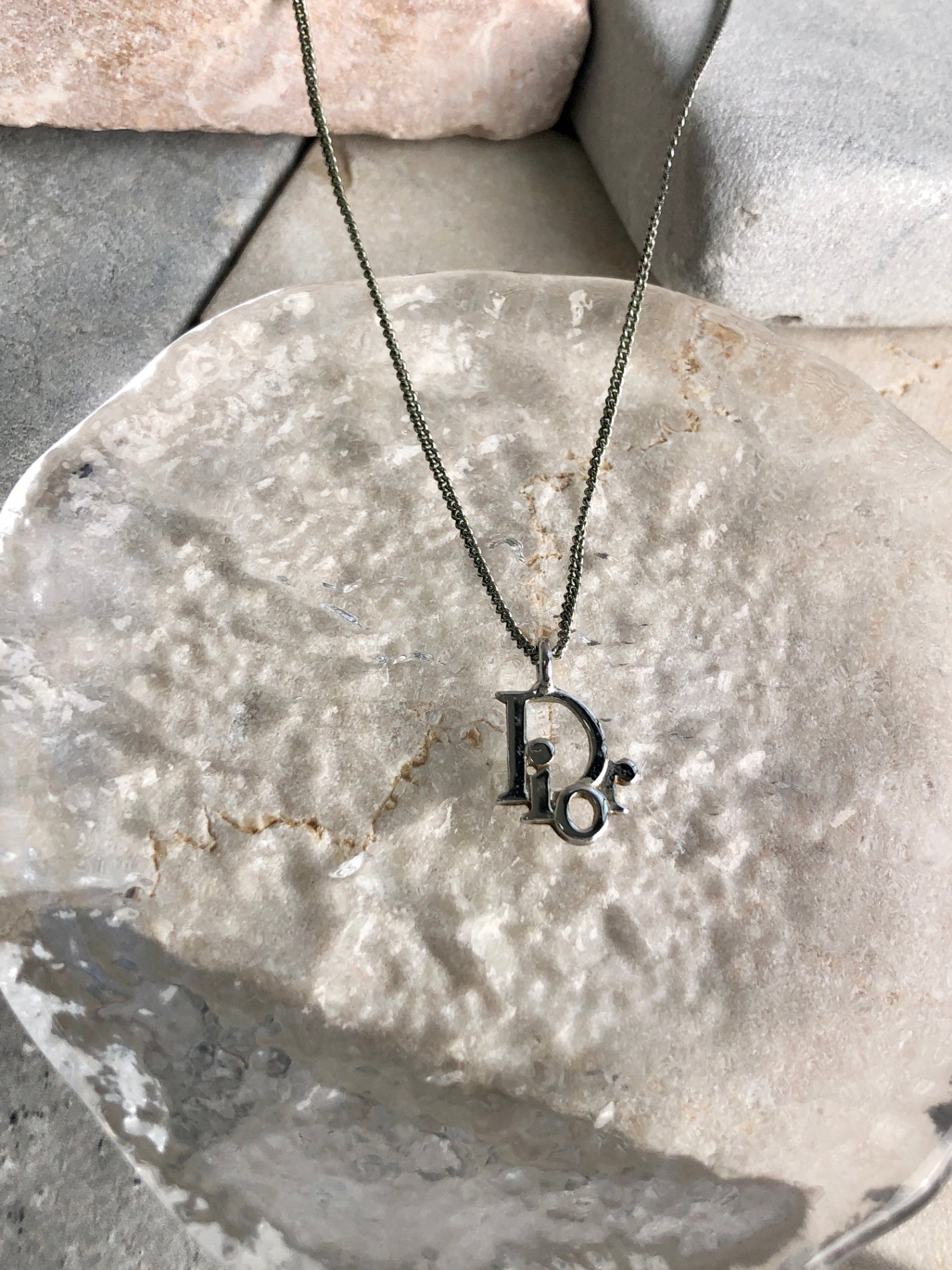 Christian D1OR CD Logo Necklace Silver Vintage 3ym4wx