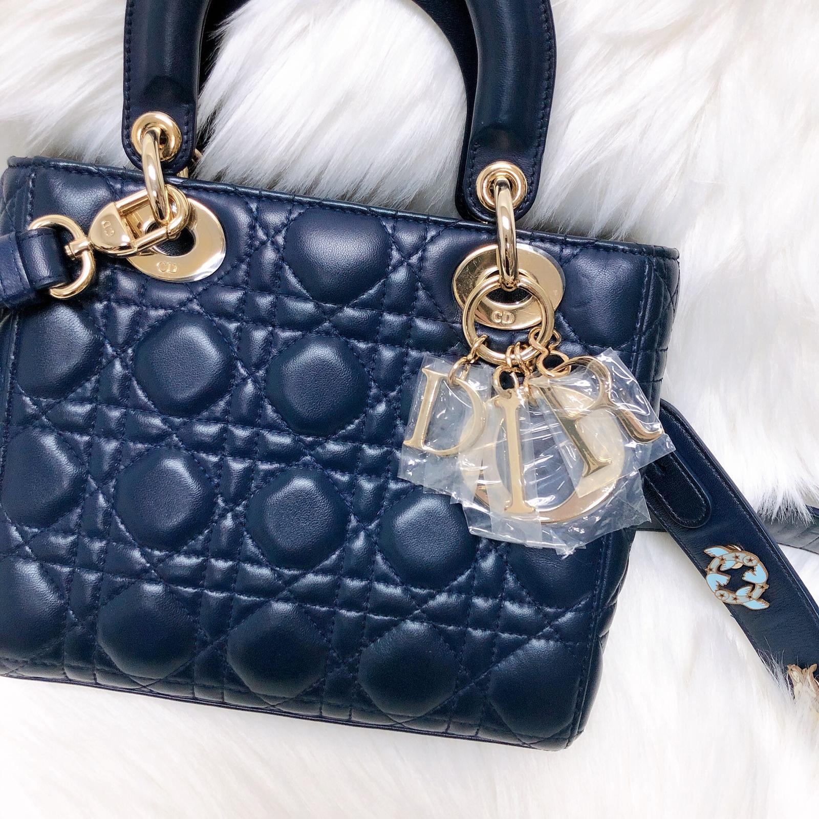 Cannage Lambskin Lucky Badges My Lady D1OR Blue