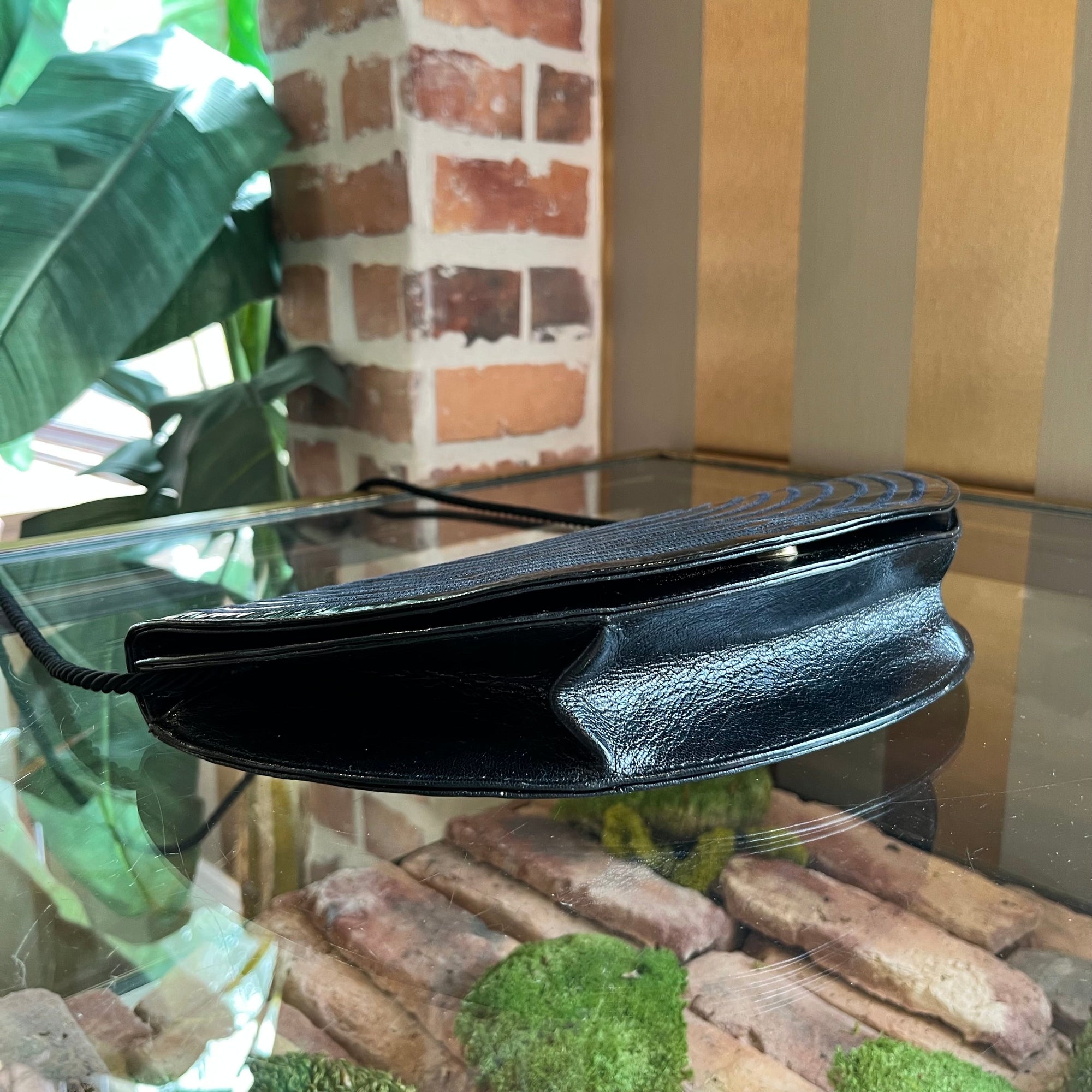 FNDI Black Patent Leather Logo Flap Crossbody Bag