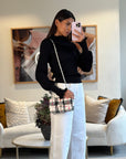 *HOT* CH White Tweed Mini Rectangular Single Flap Bag with Black & White Details and Silver Hardware