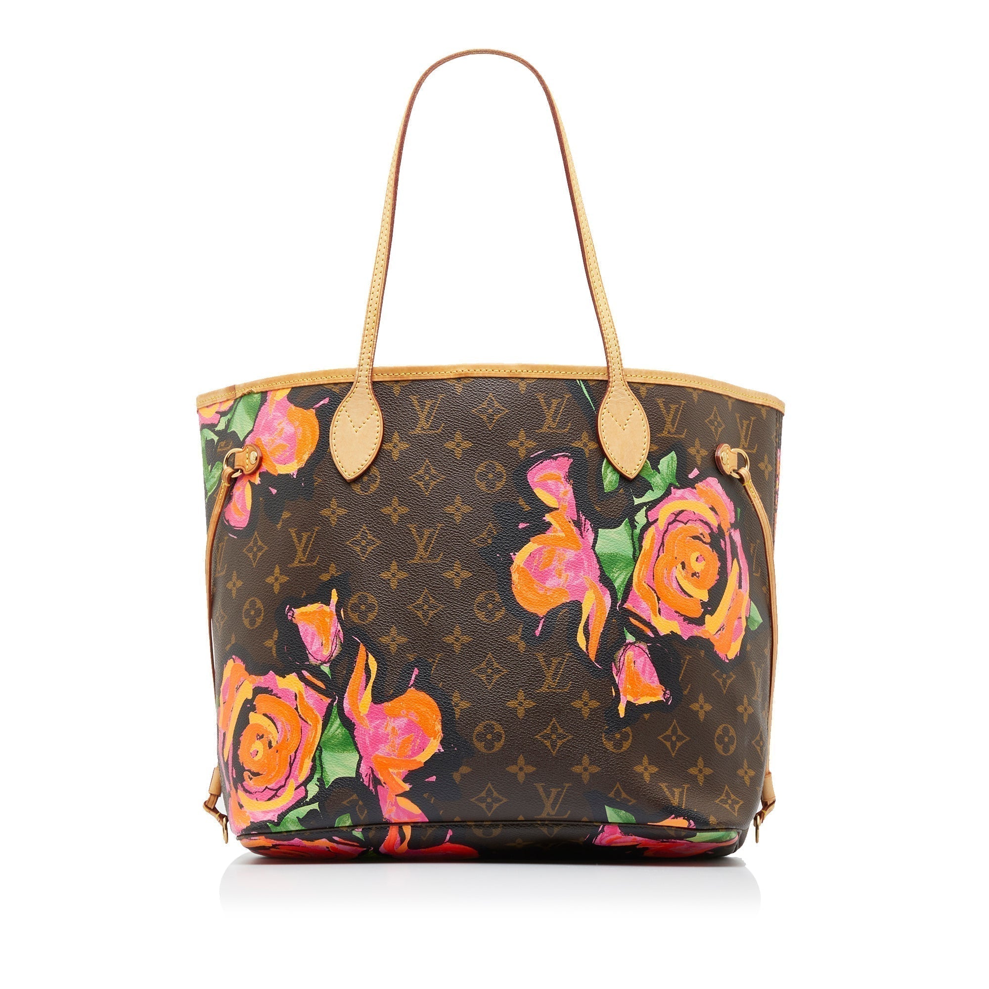 Brown LV Monogram Roses Neverfull MM Tote Bag