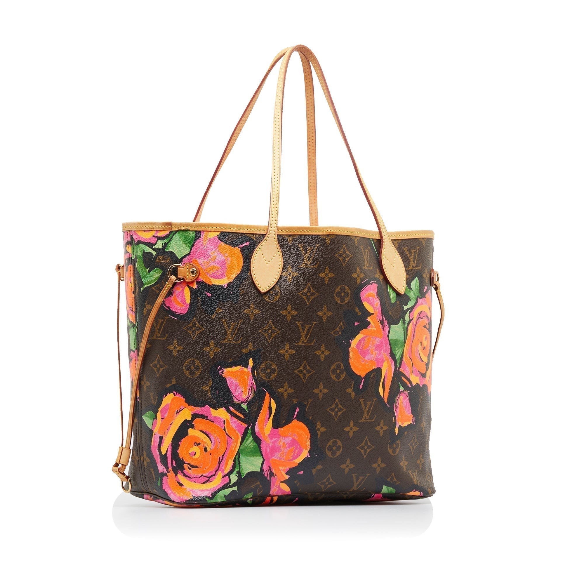 Brown LV Monogram Roses Neverfull MM Tote Bag