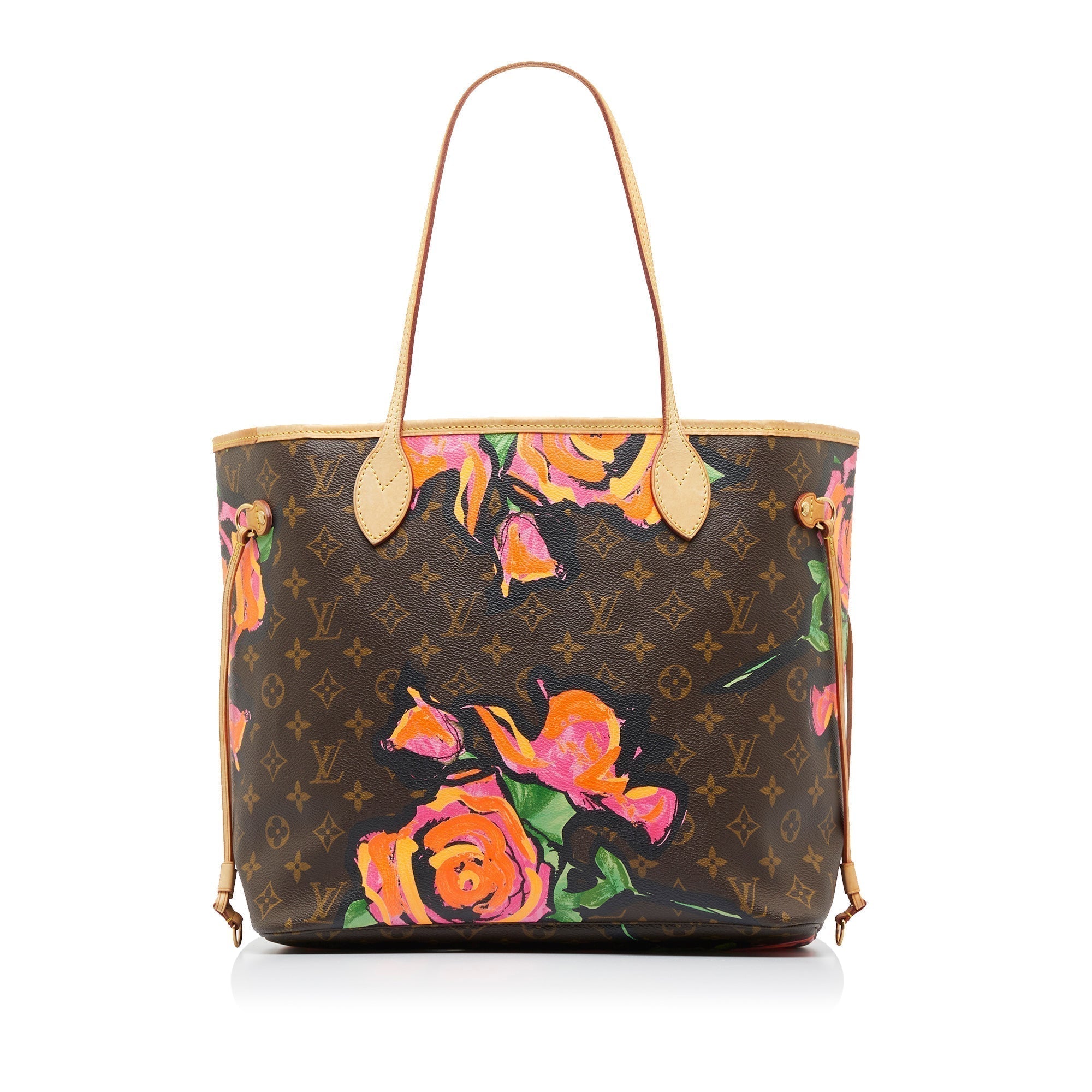 Brown LV Monogram Roses Neverfull MM Tote Bag