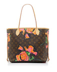 Brown LV Monogram Roses Neverfull MM Tote Bag