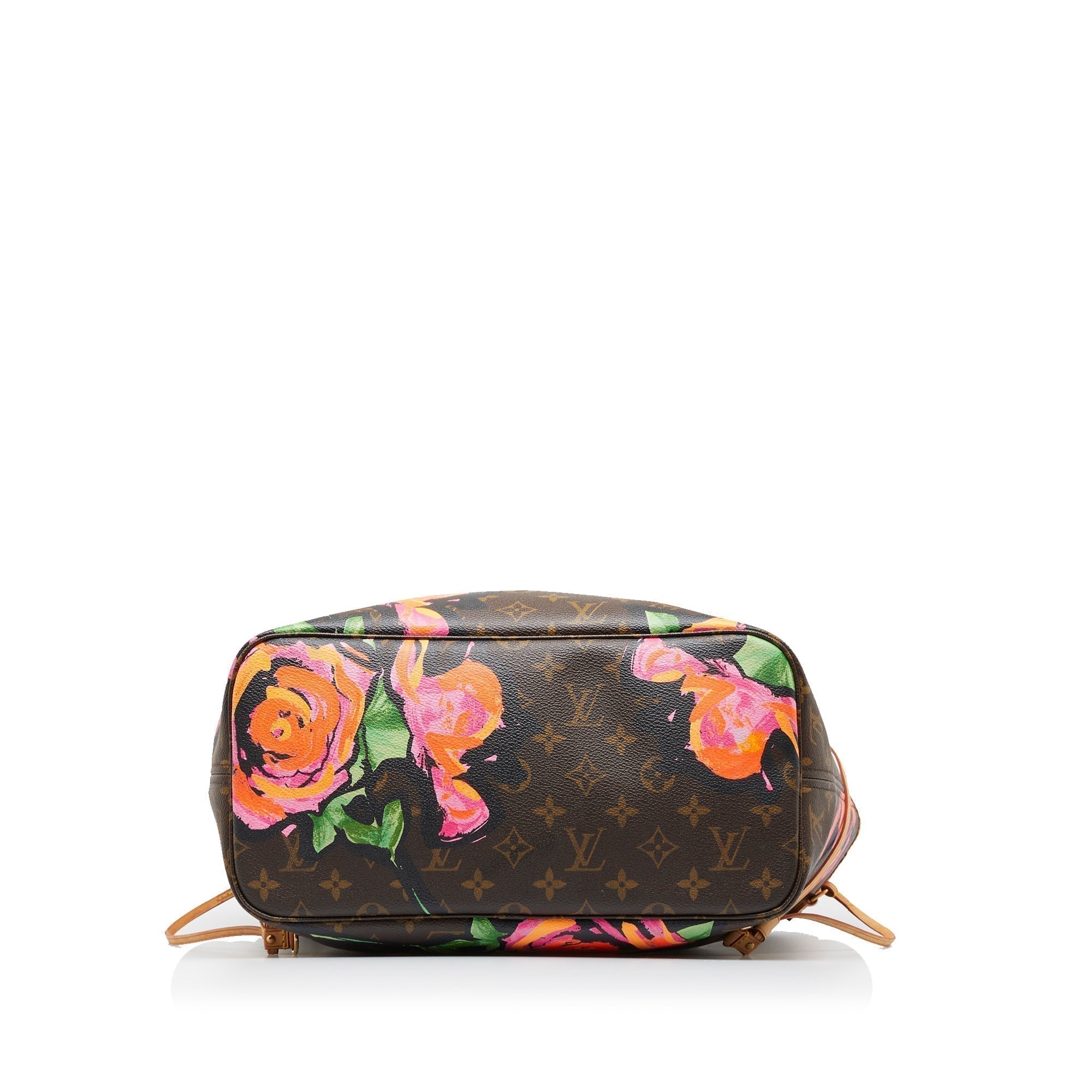 Brown LV Monogram Roses Neverfull MM Tote Bag