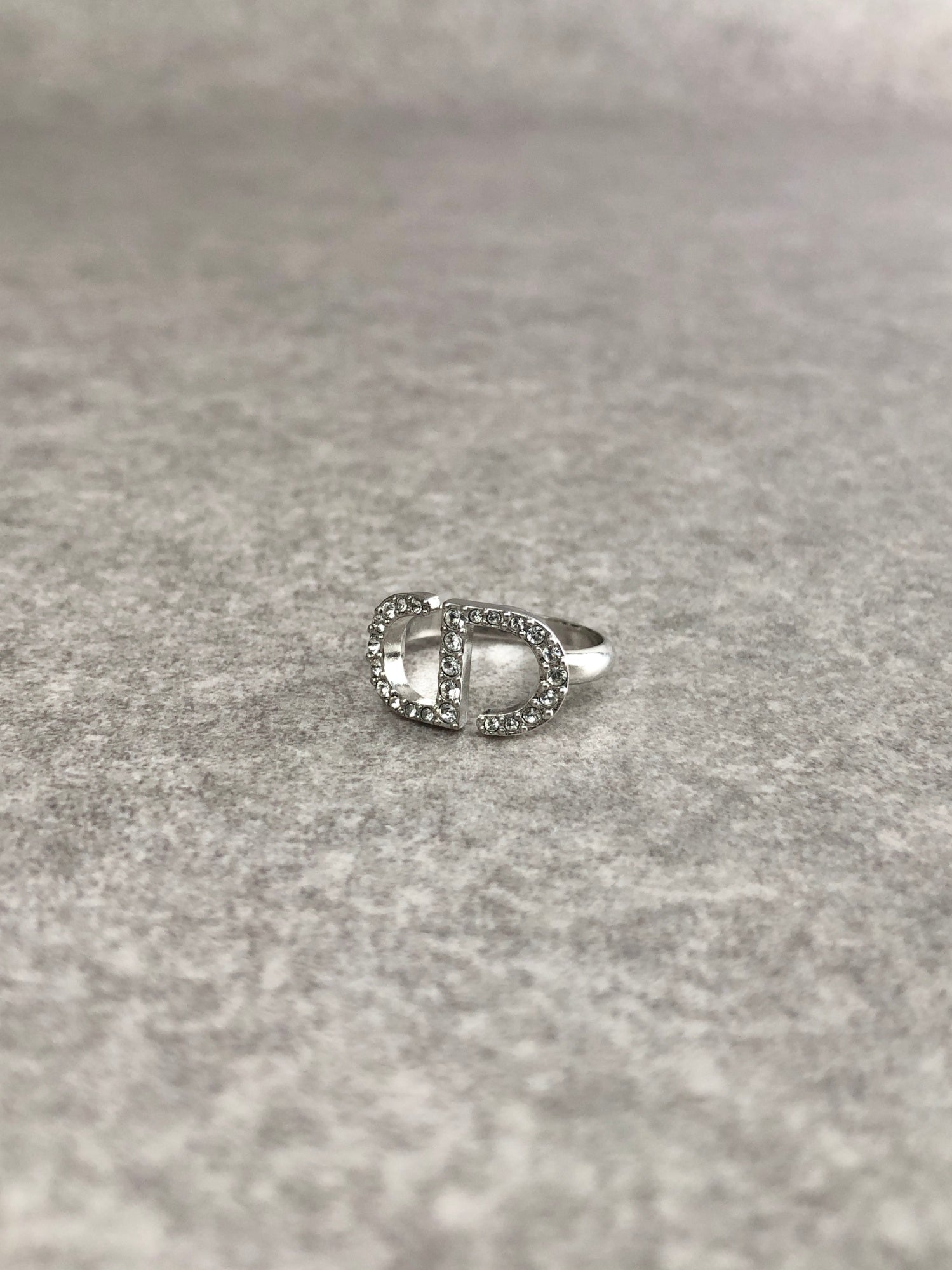Christian D1OR CD Logo Motif Rhinestone Ring Silver PETIT CD Vintage di6pz4