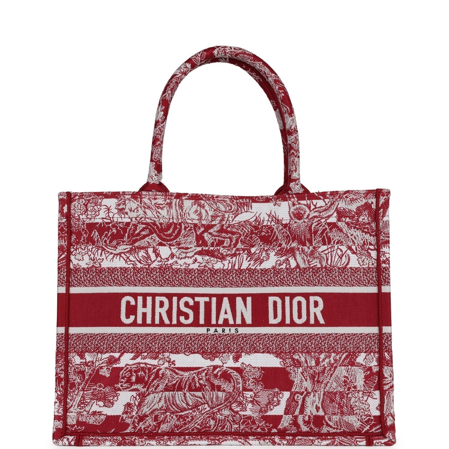Christian D1OR Burgundy Toile De Jouy Stripes Medium Book Tote