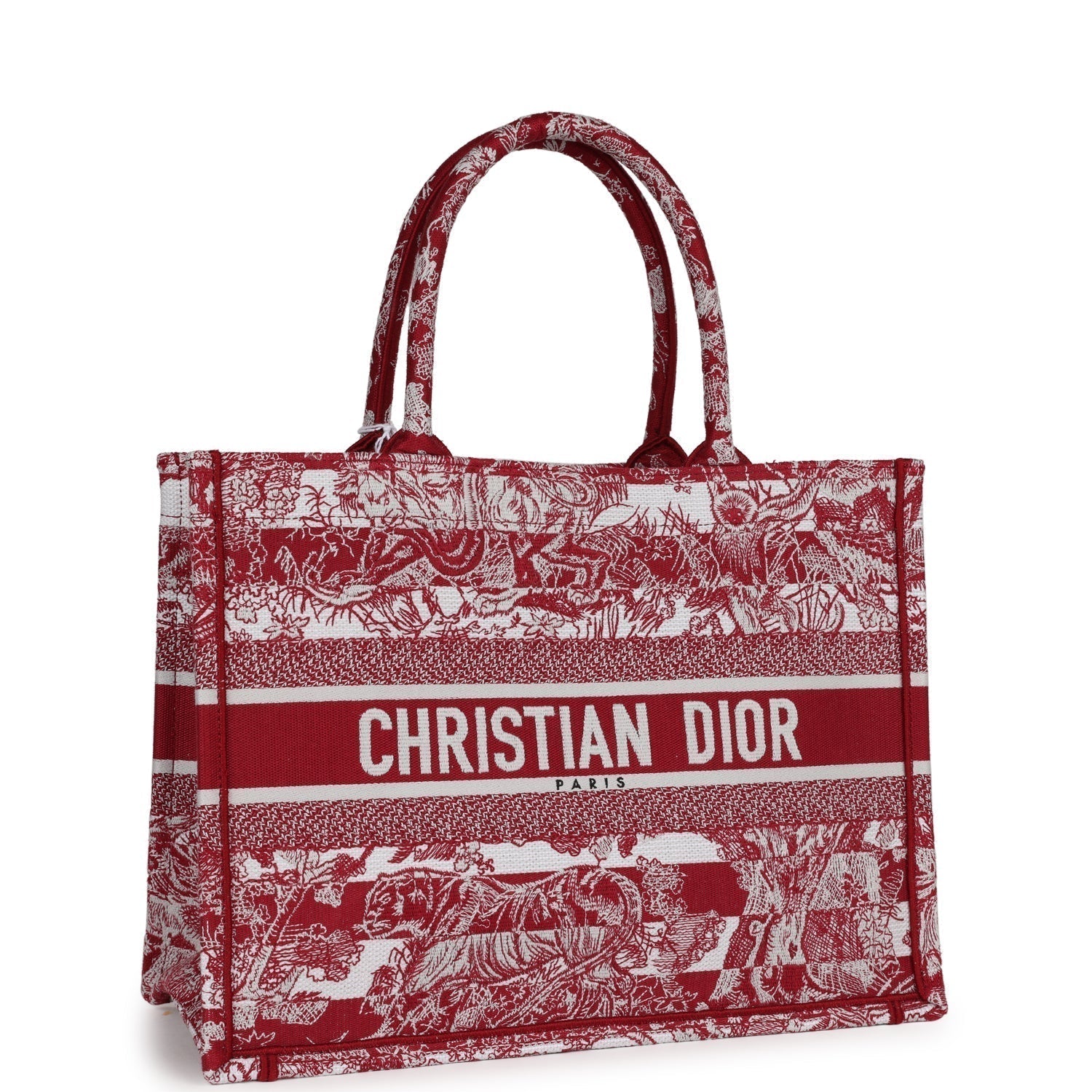 Christian D1OR Burgundy Toile De Jouy Stripes Medium Book Tote
