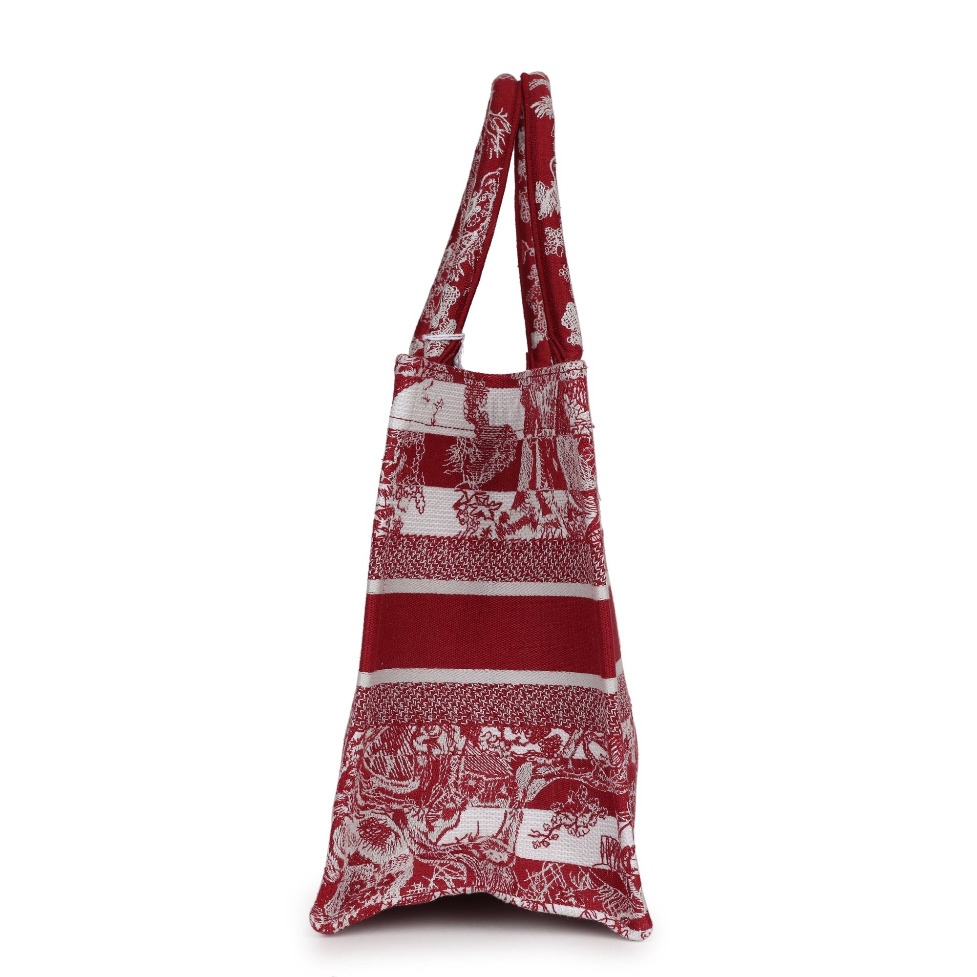 Christian D1OR Burgundy Toile De Jouy Stripes Medium Book Tote