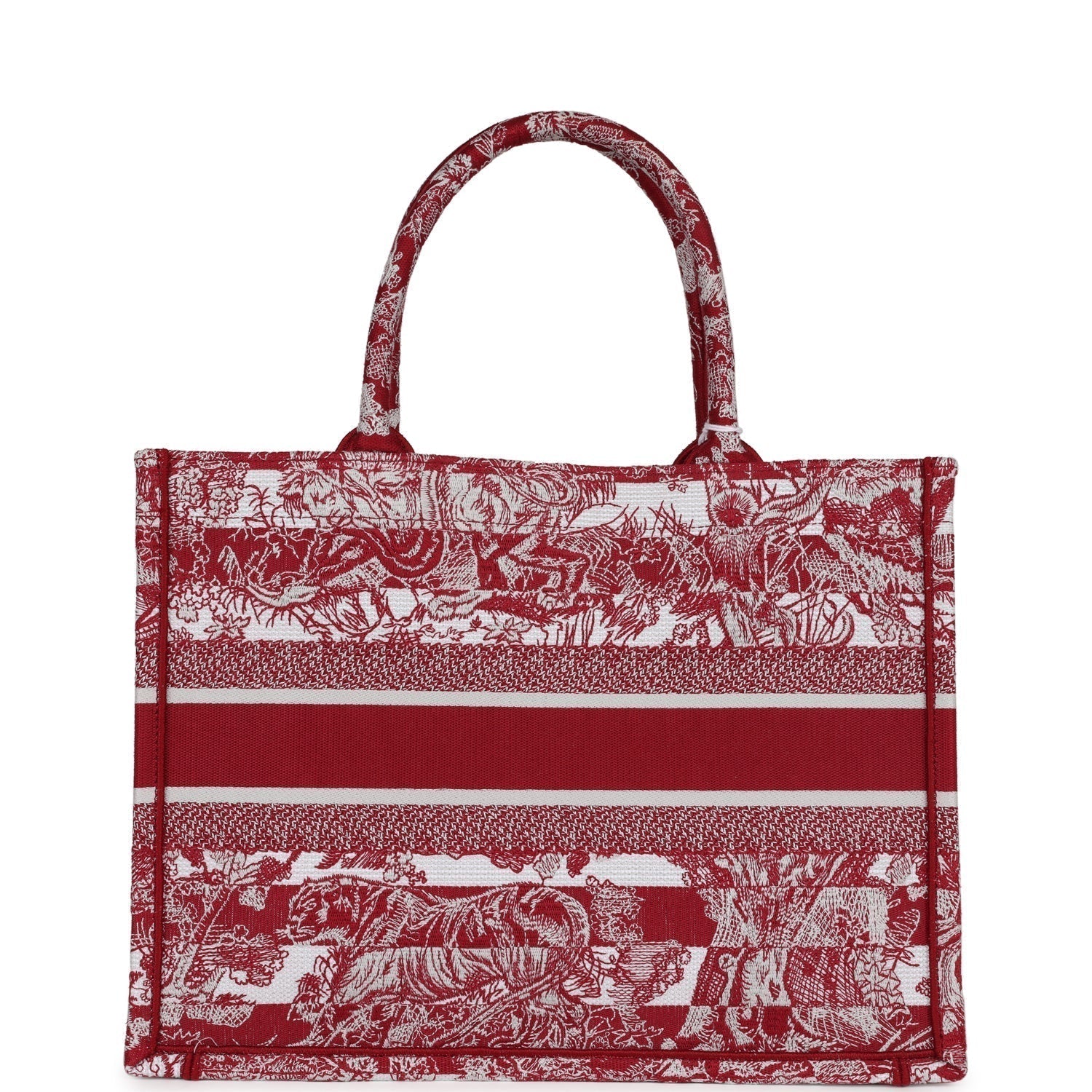 Christian D1OR Burgundy Toile De Jouy Stripes Medium Book Tote