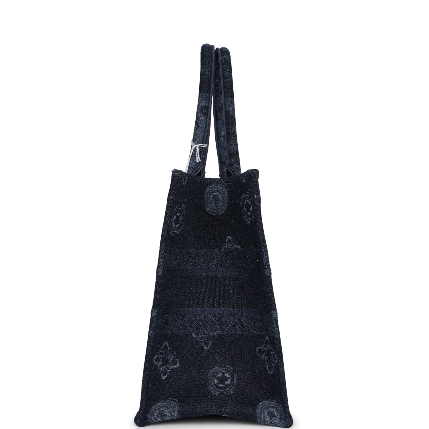 Christian D1OR Blue Flower Embroidered Denim Small Book Tote