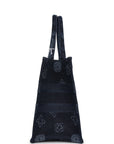 Christian D1OR Blue Flower Embroidered Denim Small Book Tote