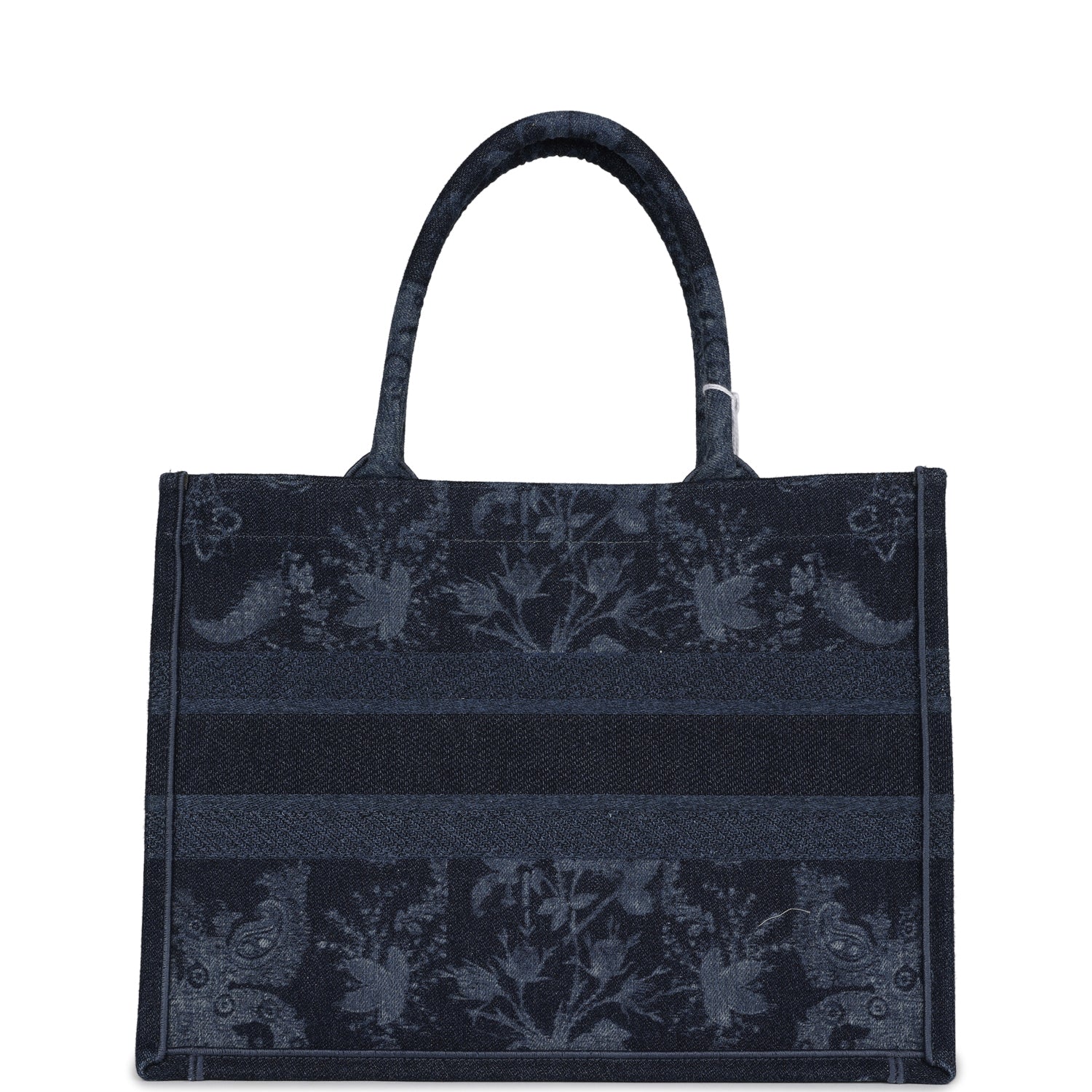 Christian D1OR Blue Flower Embroidered Denim Small Book Tote